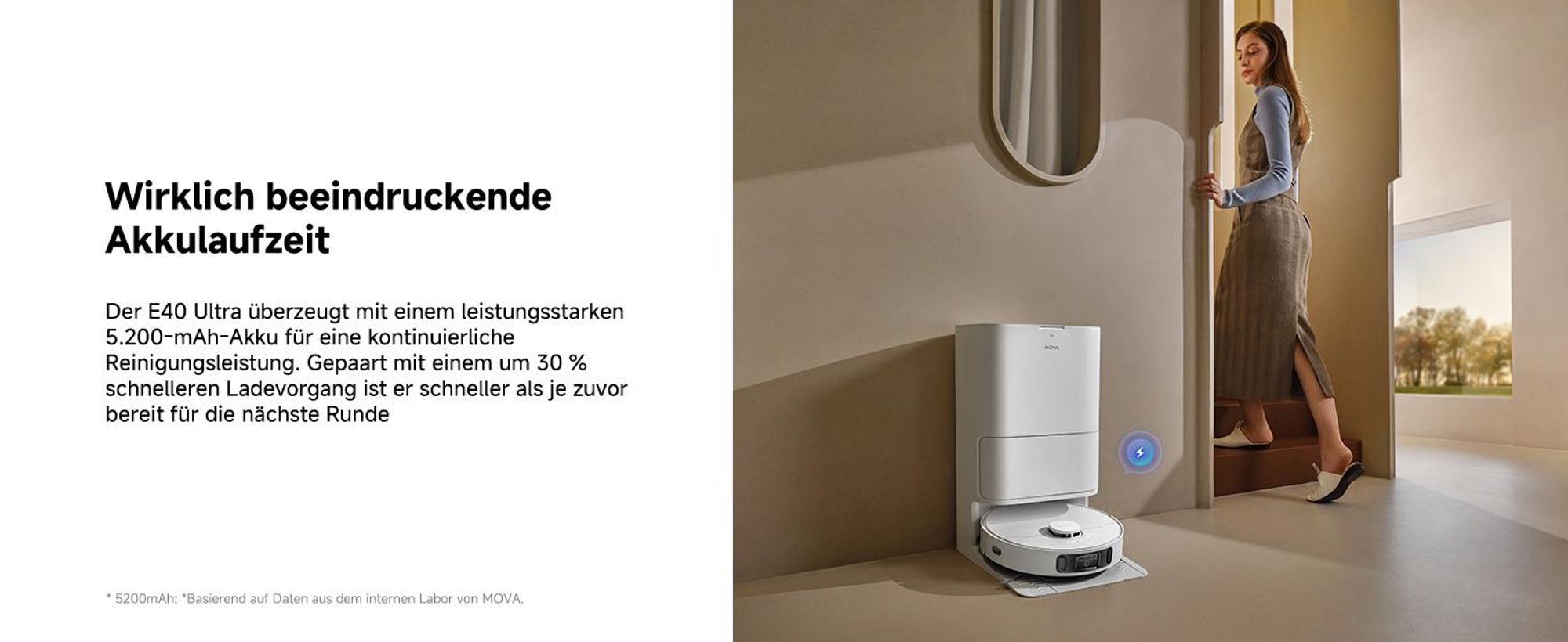 MOVA E40 Ultra – Saug- & Wischroboter, 19.000 Pa, automatische Leerung, MaxiReach-Wischmopp, Seitenbürste, All-in-One-Station, bis 75 Tage Reinigung