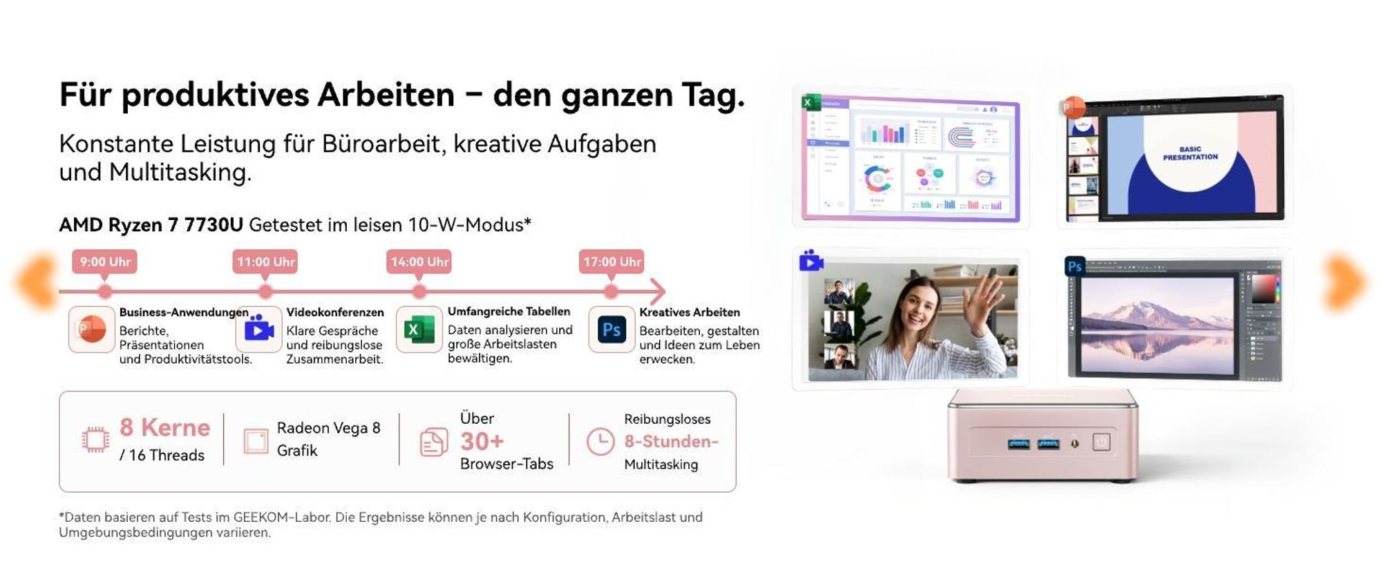 GEEKOM A5 2027 Mini PC, AMD Ryzen 7 7730U bis 4,5 GHz, 16 GB DDR4 RAM, 500 GB SSD, aufrüstbar, 4 Displays, 2,5G LAN, vorinstalliertes System
