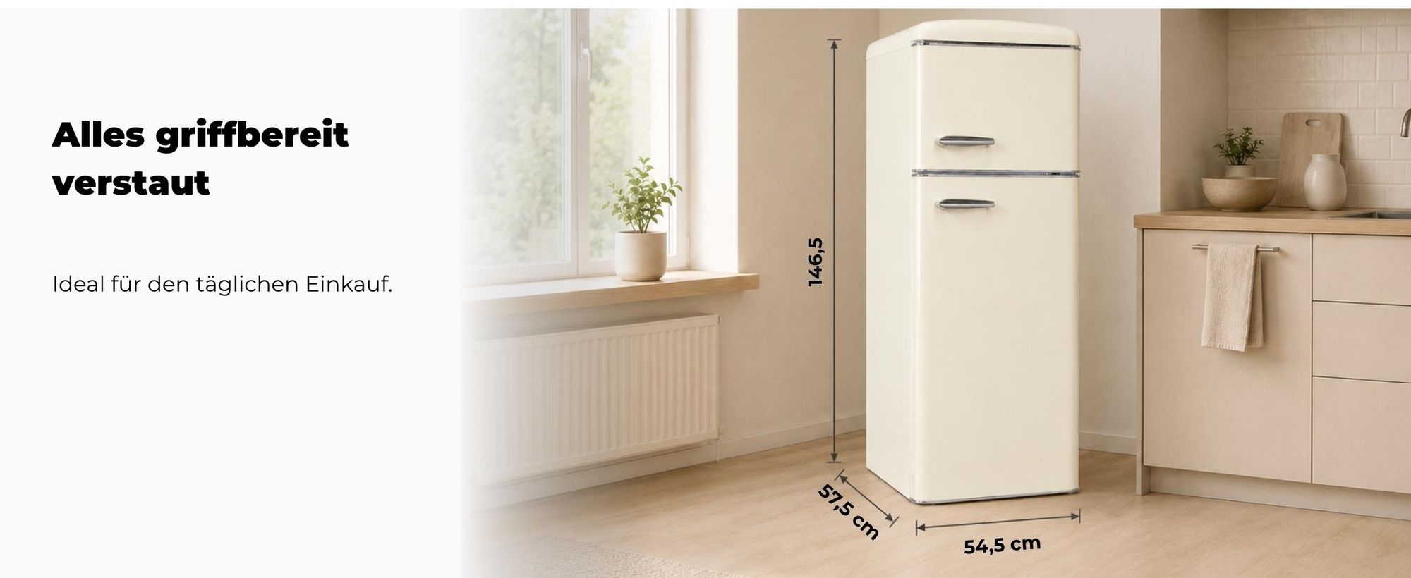 Exquisit Retrokühlschrank RKGC270-45-H-160E magnolienweiss | Standgerät | 206 l Volumen | magnolienweiß
