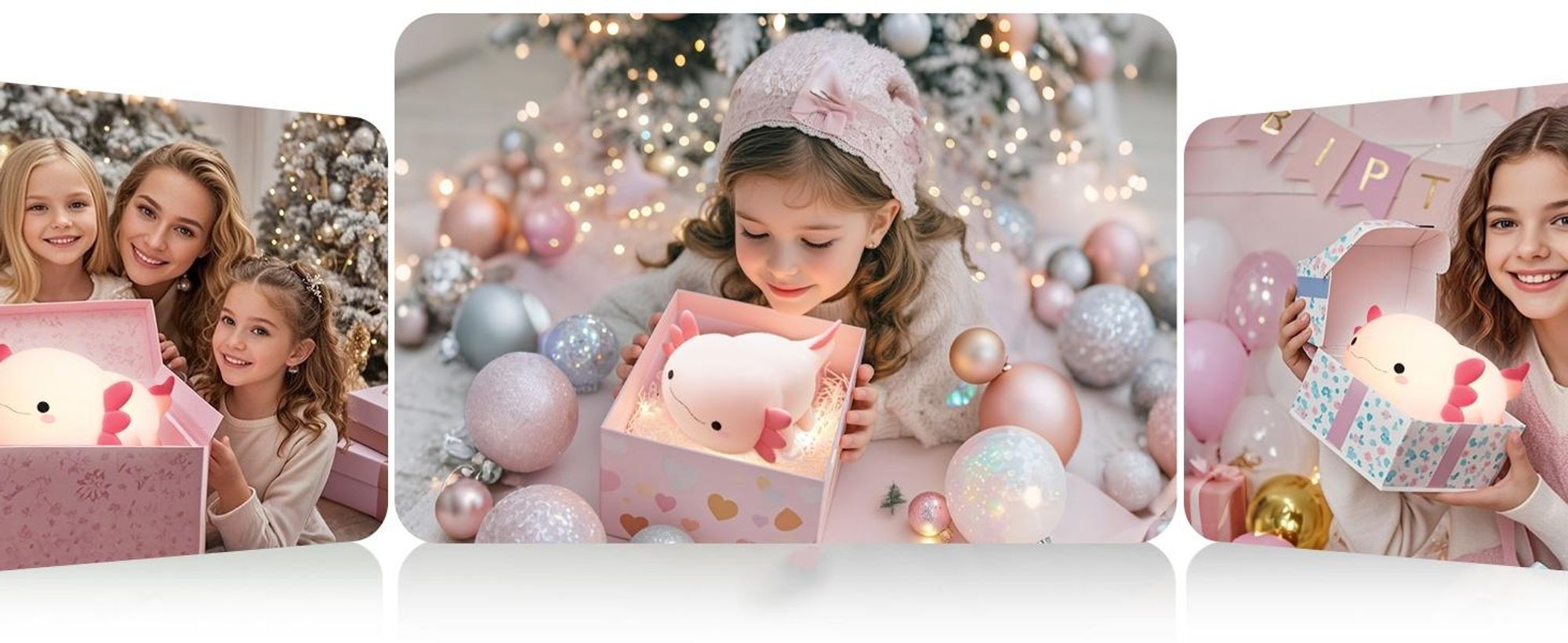 LED Axolotl Nachtlicht,Verstellbares Silikon -Nachtlicht,USB -Ladebett -Nachttischlampen,Berührungssteuerung,Geschenk mit Timer,Babyzimmerdekor,Rosa