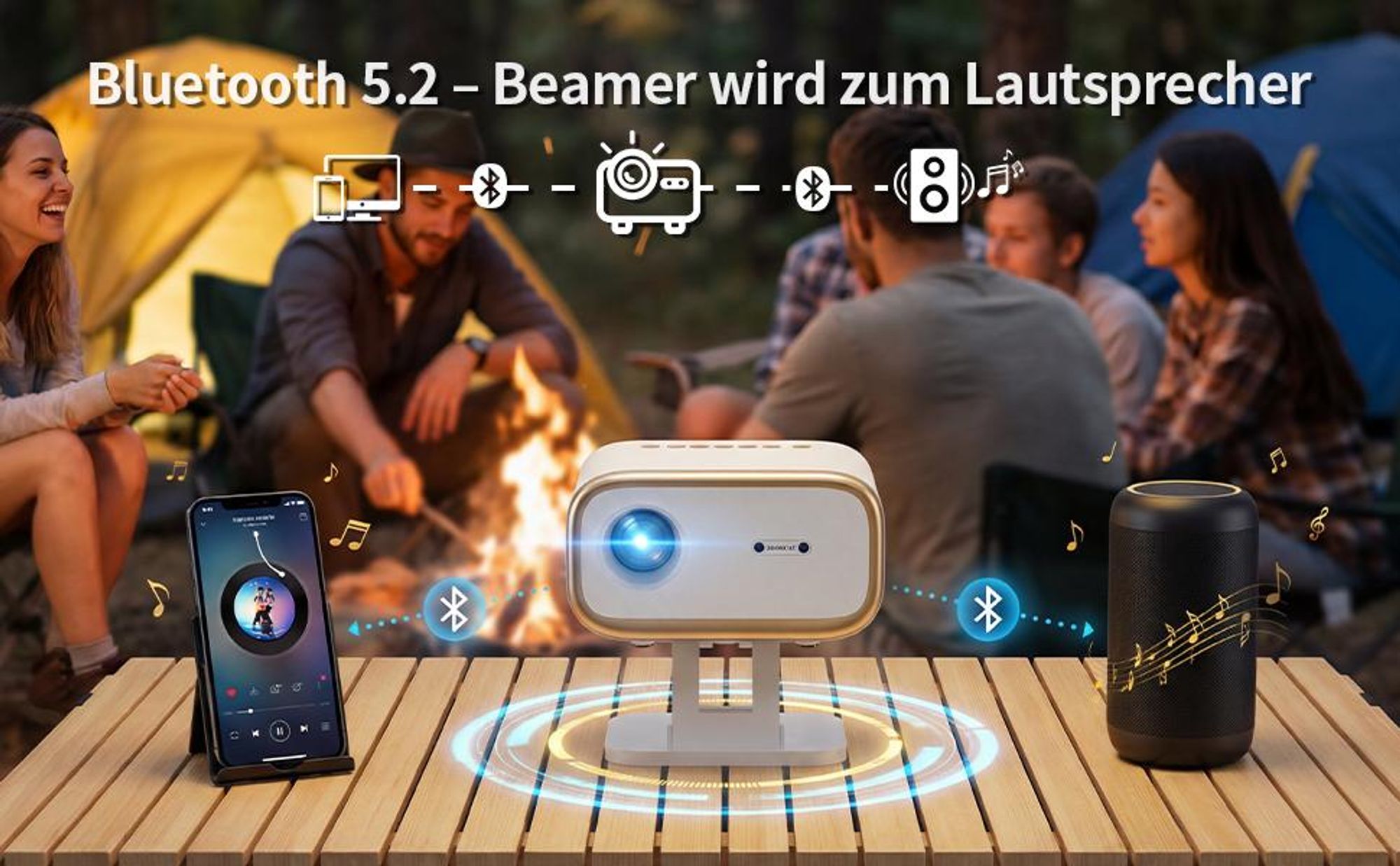 Beamer 4K Heimkino Mit Netflix lizenzierter (Autofokus)Mit Ständer Beamer, Full HD 1080P, Auto Trapezkorrektur, Auto Hindernisvermeidung