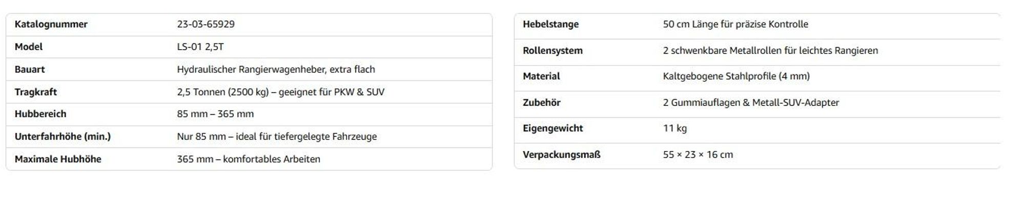 STIX WLS-01 Hydraulischer Rangierwagenheber 2,5 T 85–365 mm PKW SUV Werkstatt