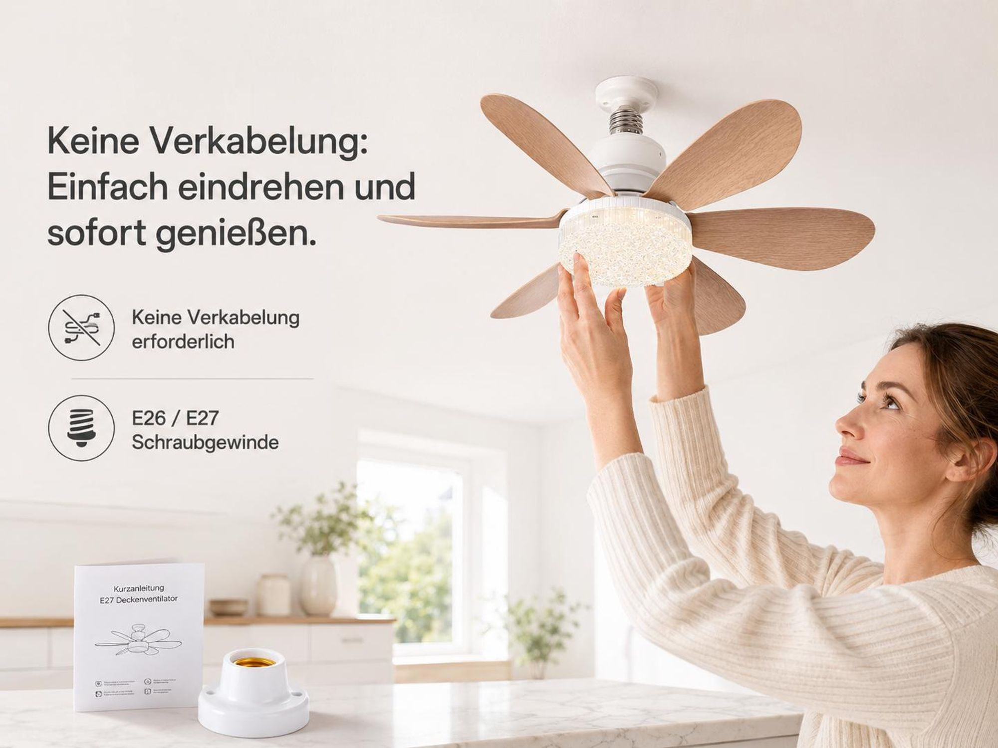 40W 52CM Deckenventilator mit Beleuchtung, LED Deckenleuchte mit Ventilator, 3 Windstufen, 3 Modi, Timer, Leise Lampe mit Ventilator Schlafzimmer