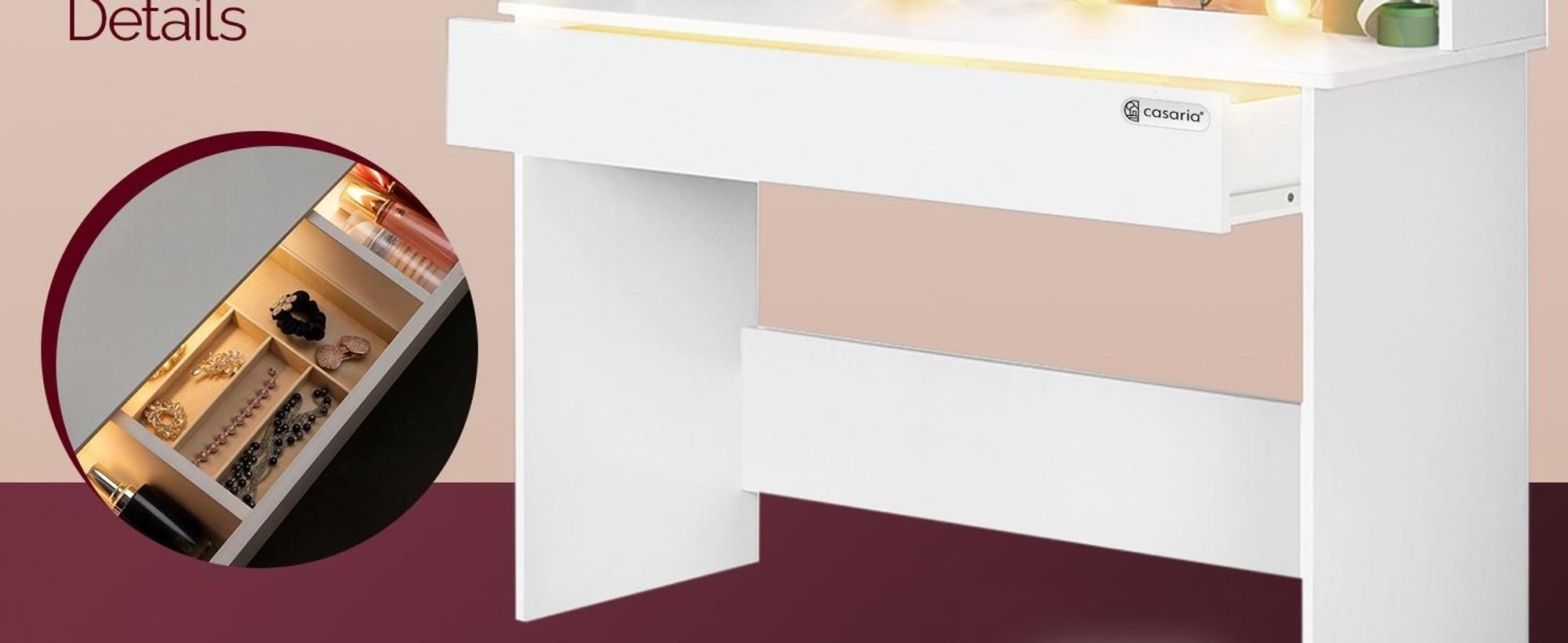 CASARIA® Schminktisch mit LED Beleuchtung und Spiegel