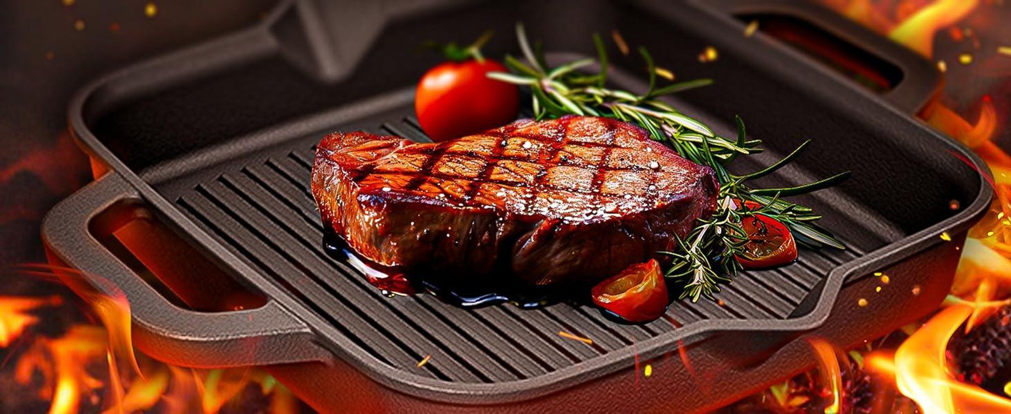 Gusseisenpfanne mit Grillrost-Struktur verwendet werden kann.