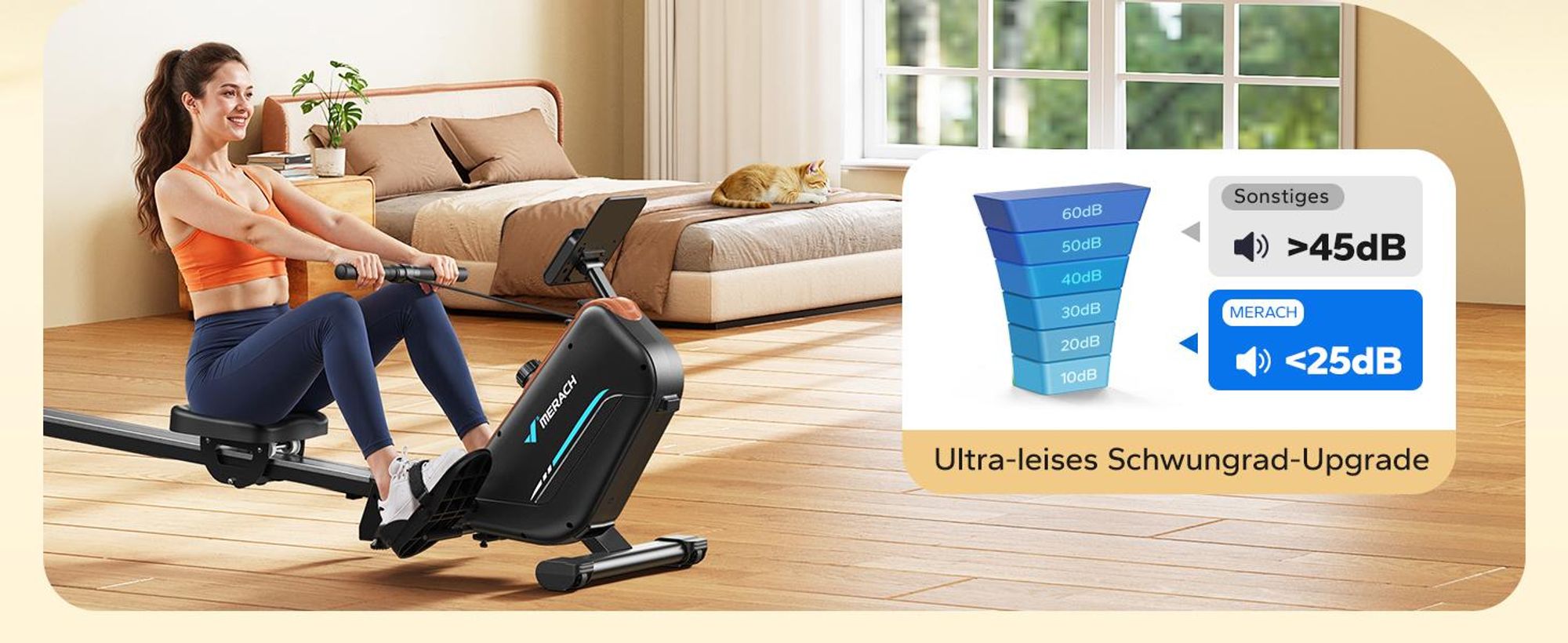 MERACH klappbares Rudergerät für Zuhause – leise magnetisch, 16 Stufen, LCD-Display, Bluetooth & Kinomap, Tablet- & Flaschenhalter, bis 158 kg