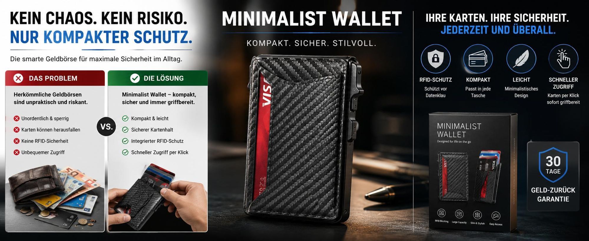 Schlankes Herren Pop-up Kartenetui bis 14 Karten, Herren Portmonee, Kreditkartenetui - CARDPOP