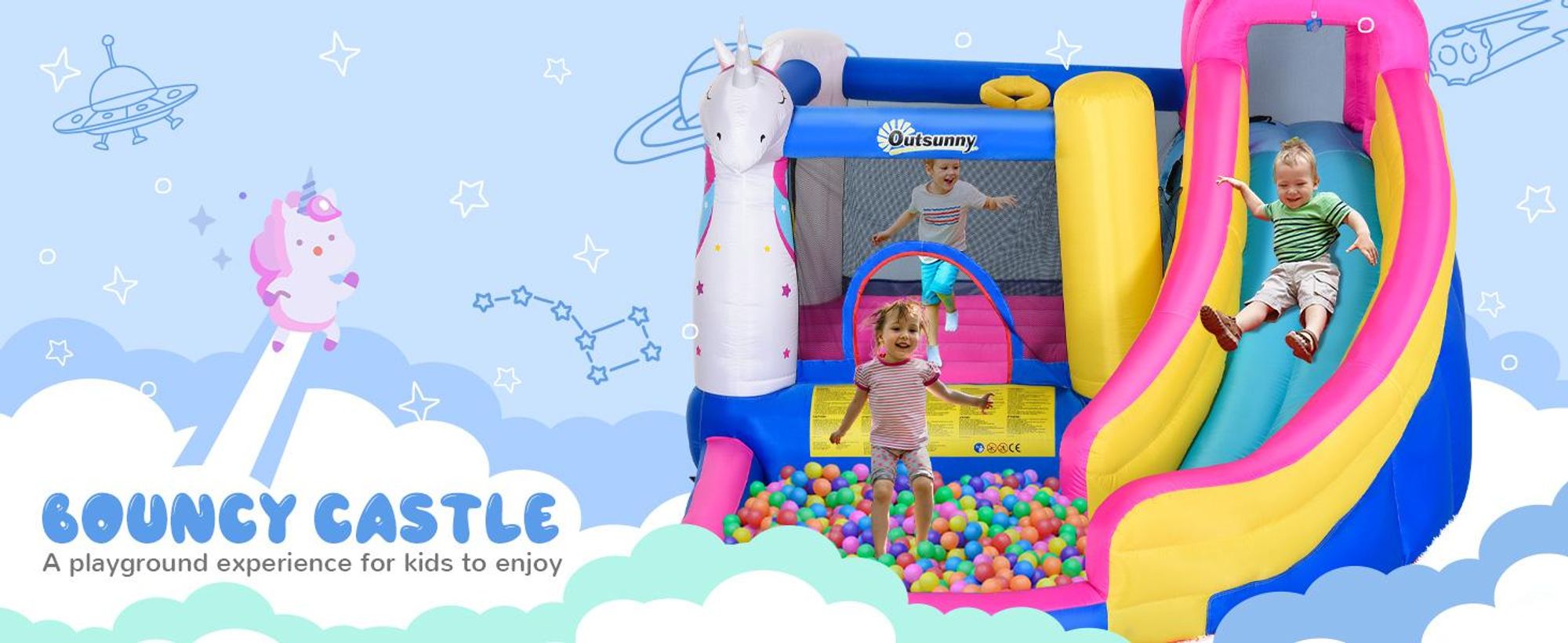 Dmuchany zamek Outsunny z dmuchawą dla dzieci Nadmuchiwany park wodny ze zjeżdżalnią wodną Brodzik Trampolina Kosz do koszykówki Dmuchane zamki do wewnątrz i na zewnątrz Zamek sprężynowy Odpowiedni dla 3 dzieci w wieku od 3 do 8 lat