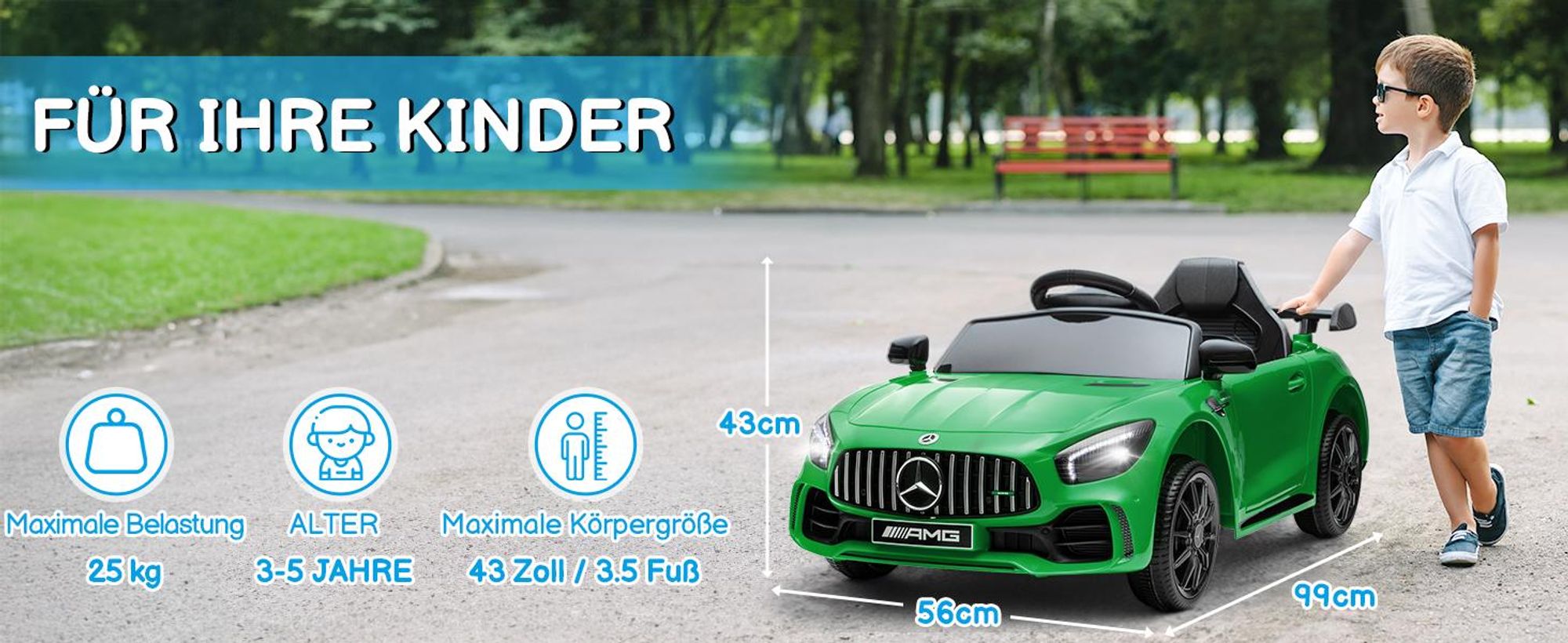 Elektroauto Kinderauto Mercedes-Benz AMG Gtr, mit 2,4G Fernbedienung, LED Scheinwerfer, MP3, Hupe und Musik, Grün