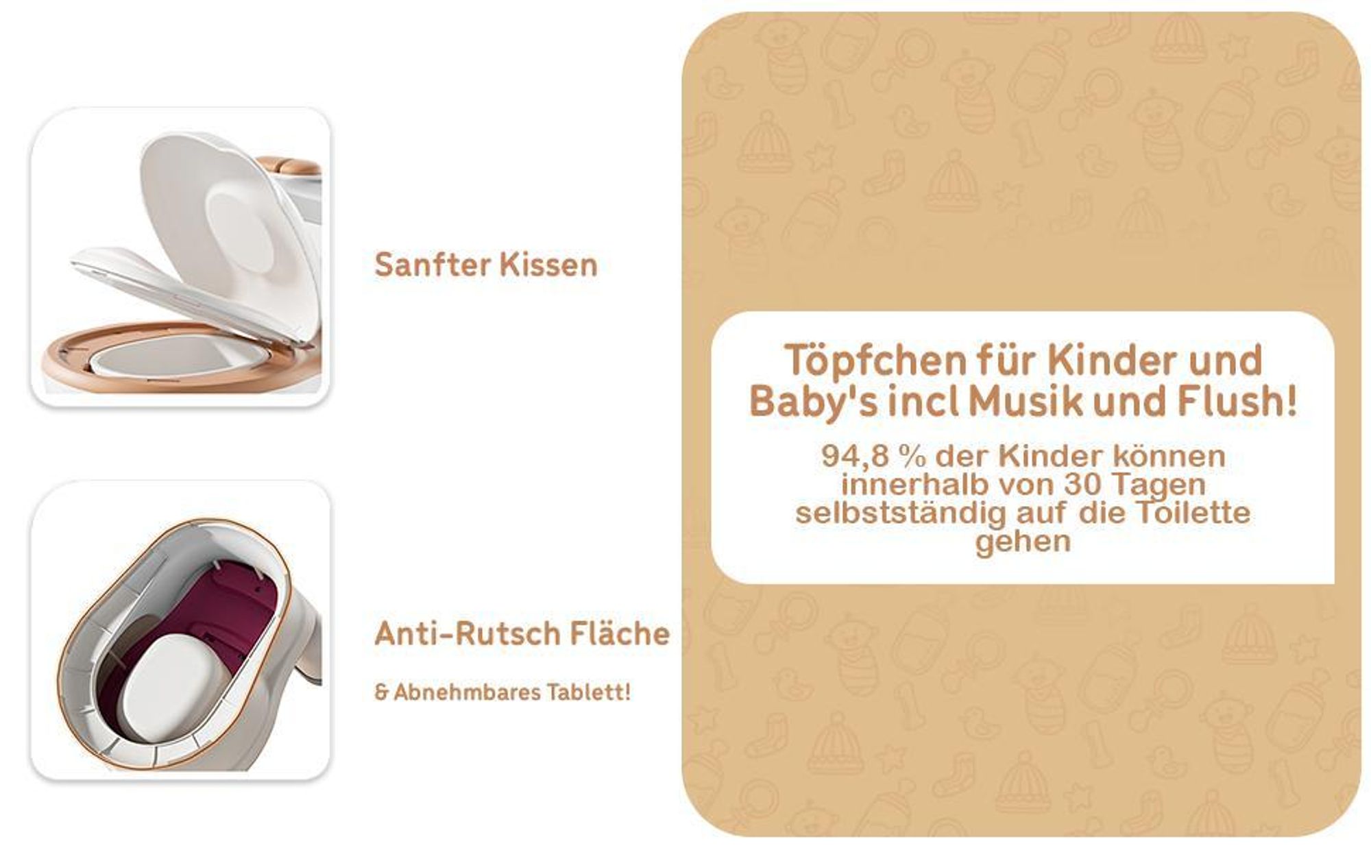 Twinky® Töpfchen für Kinder und Baby – 3-in-1 Toilettentrainer mit Musik- und Spültaste – Toilettensitz mit Deckel und WC-Rollenhalter
