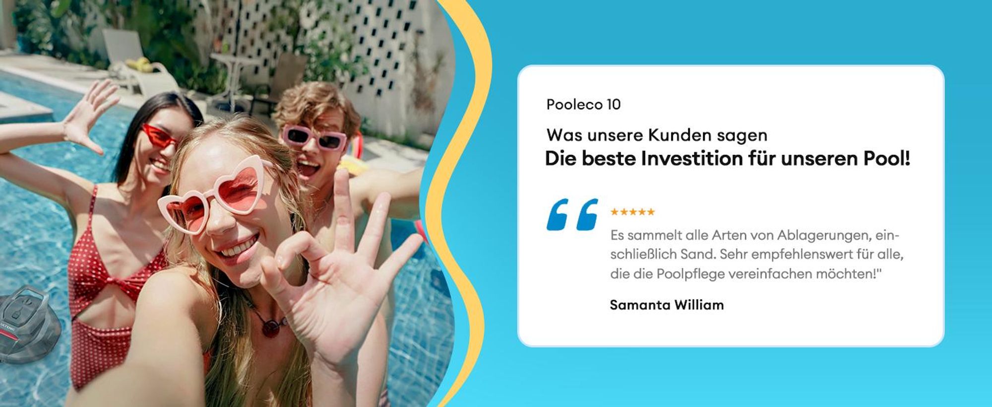 Ultenic Pooleco Poolroboter, Kabelloser Poolsauger Akku, 5200mAh, 90 Min, 2 Bürstenlose Motoren，Automatische Reinigung,2.5L Behälter,Selbstparker