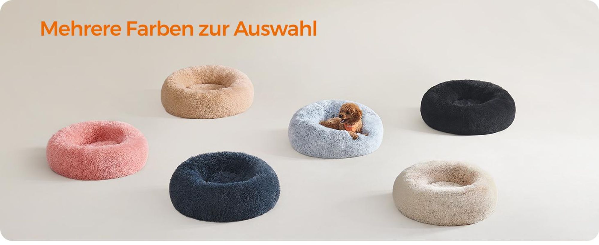 Feandrea Hundebett flauschig, Katzenbett, Donut Kissen, waschbar, Polsterung in der Mitte herausnehmbar, langer Plüsch, 70 cm Durchmesser, Ombré-Grau