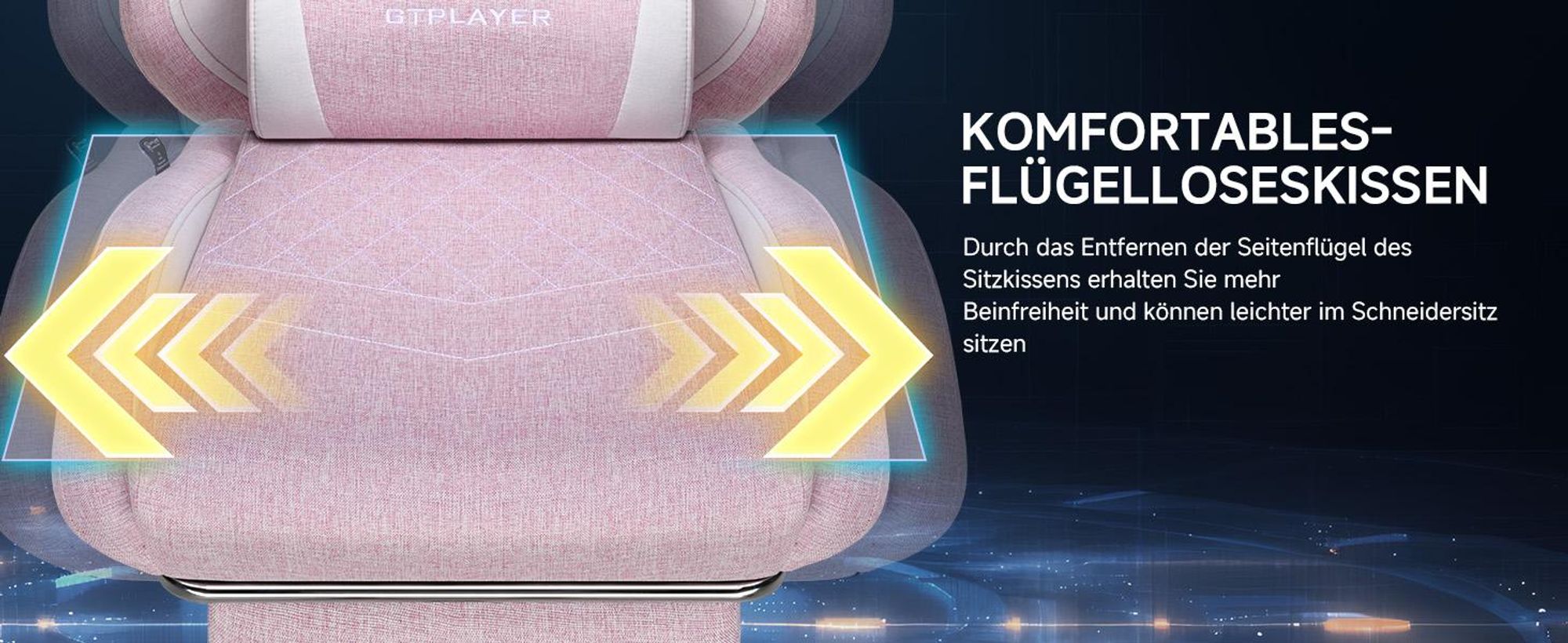 GTPLAYER Gaming Stuhl, Ergonomischer Gamer Stuhl aus Leinen mit Lendenwirbelstütze, PC-Stuhl mit verbreiterter Rückenlehne, Belastbar bis 150 kg, Rosa
