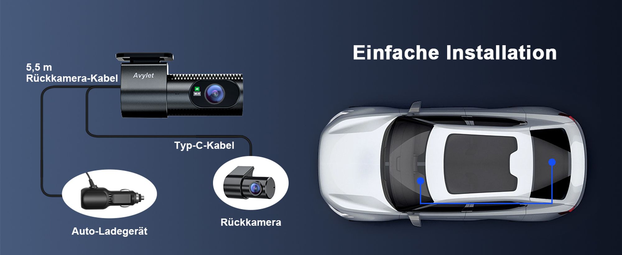 4K+1080P Dashcam Auto Vorne Hinten, Wi-Fi/APP Dual Auto Kamera mit Parküberwachung