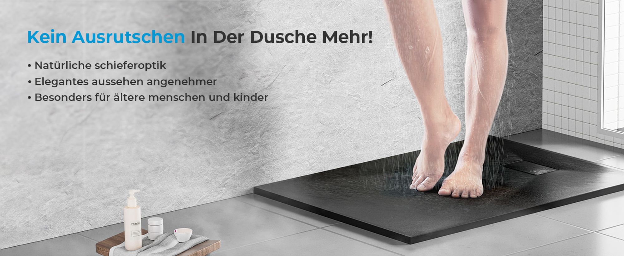 Heilmetz Duschwanne 80x80cm Duschtasse Steinoptik Rutschfeste Extraflach Langlebigem SMC Schwarz Quadratisch Brausetasse