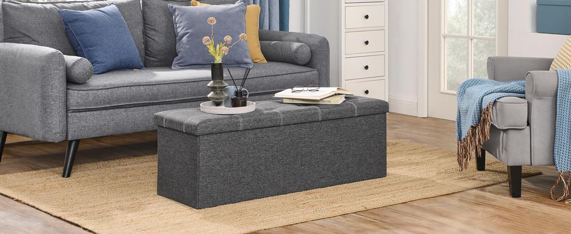 SONGMICS Sitzbank mit Stauraum, Sitztruhe, Sitzhocker, faltbar, 110x38x38cm