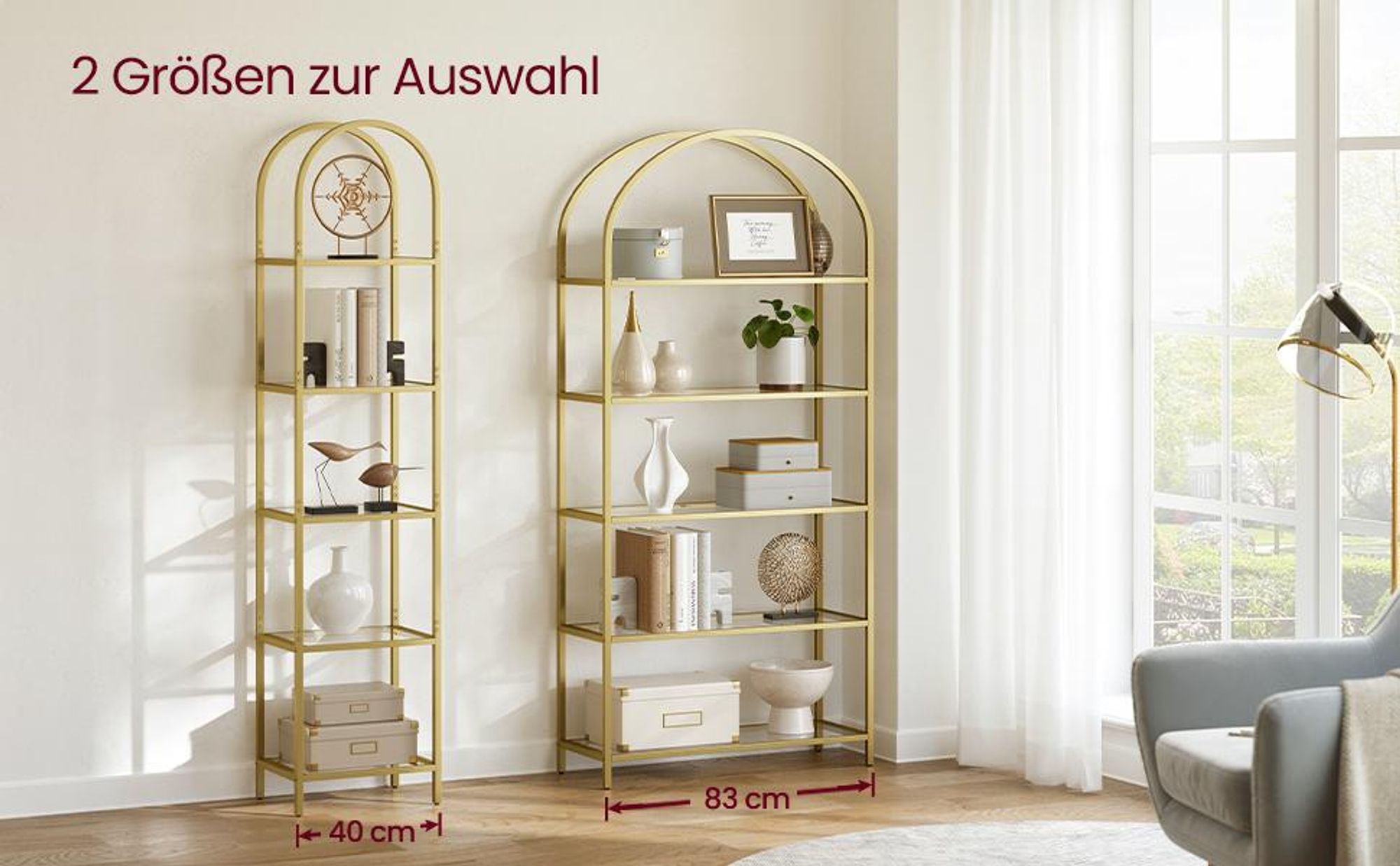 Regal, Bücherregal 5 Ebenen, Standregal aus Hartglas, Aufbewahrungsregal