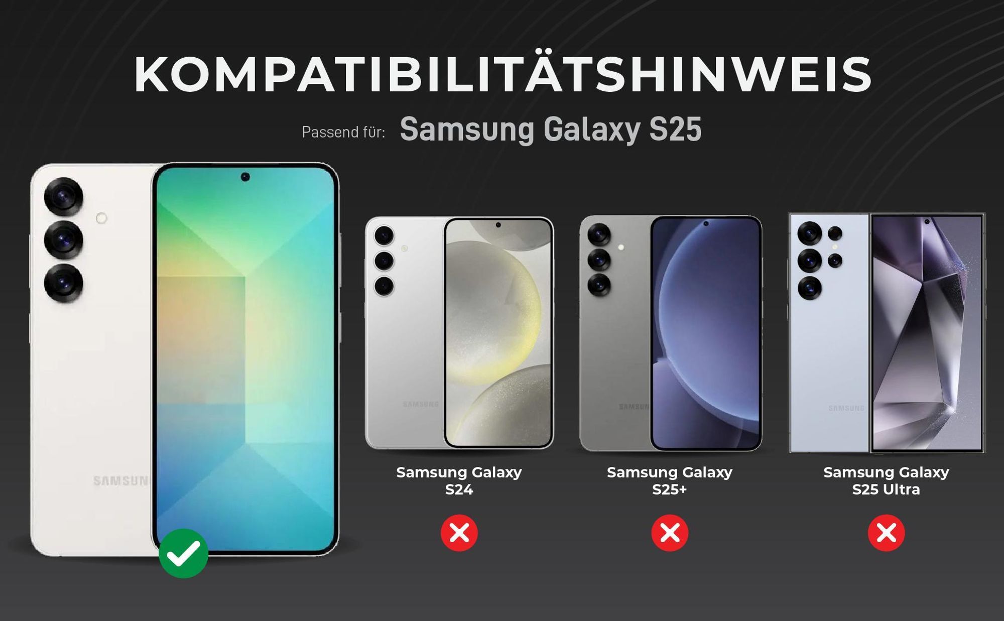 Kompatibilitätshinweise Kameraglas für Samsung Galaxy S25