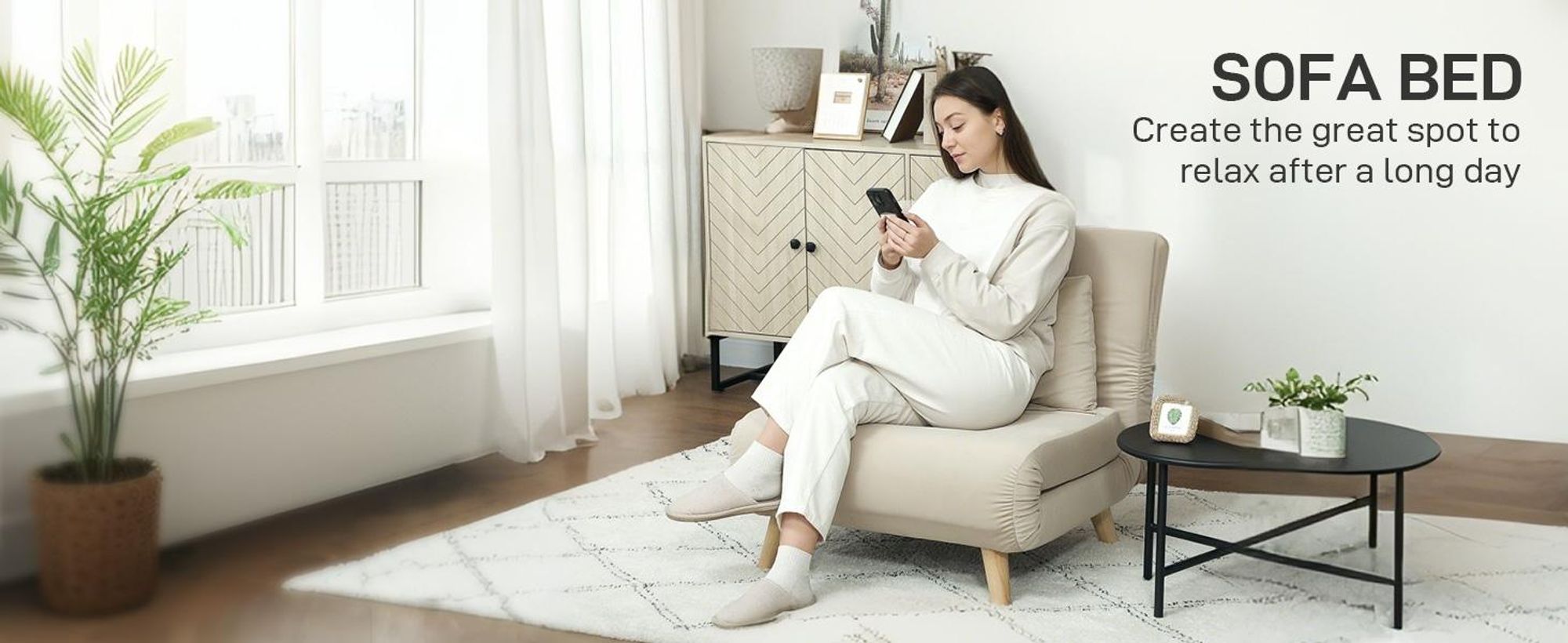 HOMCOM 3 w 1 rozkładana sofa z funkcją spania, regulowana poduszka oparcia, łóżko gościnne w lnianym wyglądzie, krzesło relaksacyjne, składane krzesło do salonu, sypialni, 72 x 78 x 79 cm, beżowe