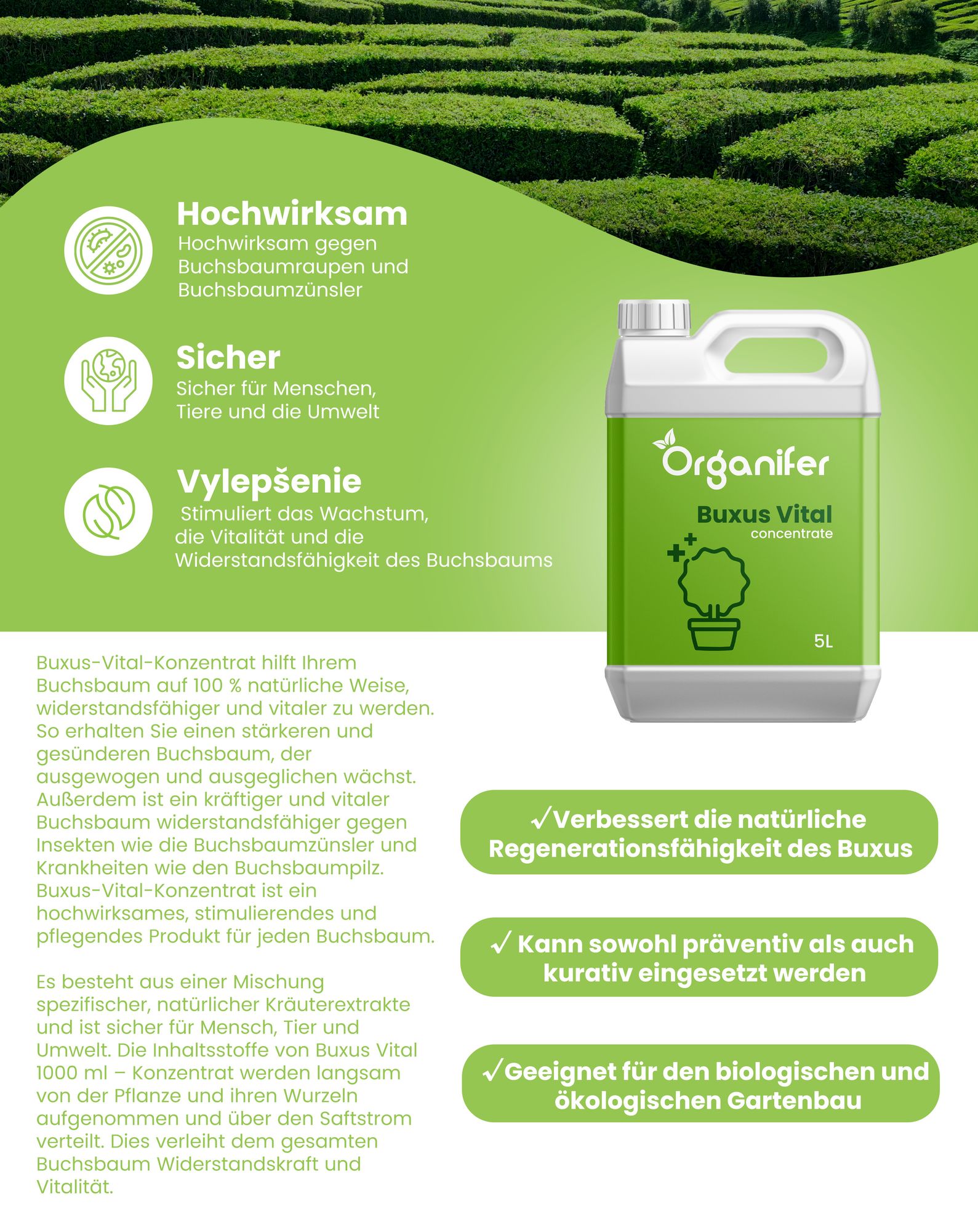 Buxus Vital 5 L - Konzentrat für 500 Meter Hecke- Organifer