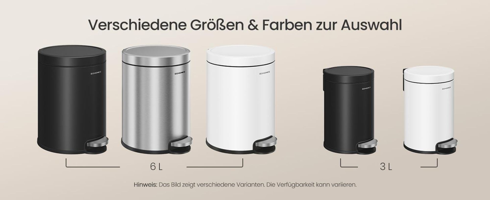 SONGMICS Kosmetikeimer, 6 Liter, Mülleimer Bad, mit Softclose-Deckel, Tretmülleimer, Stahl, für kleine Räume, wolkenweiß