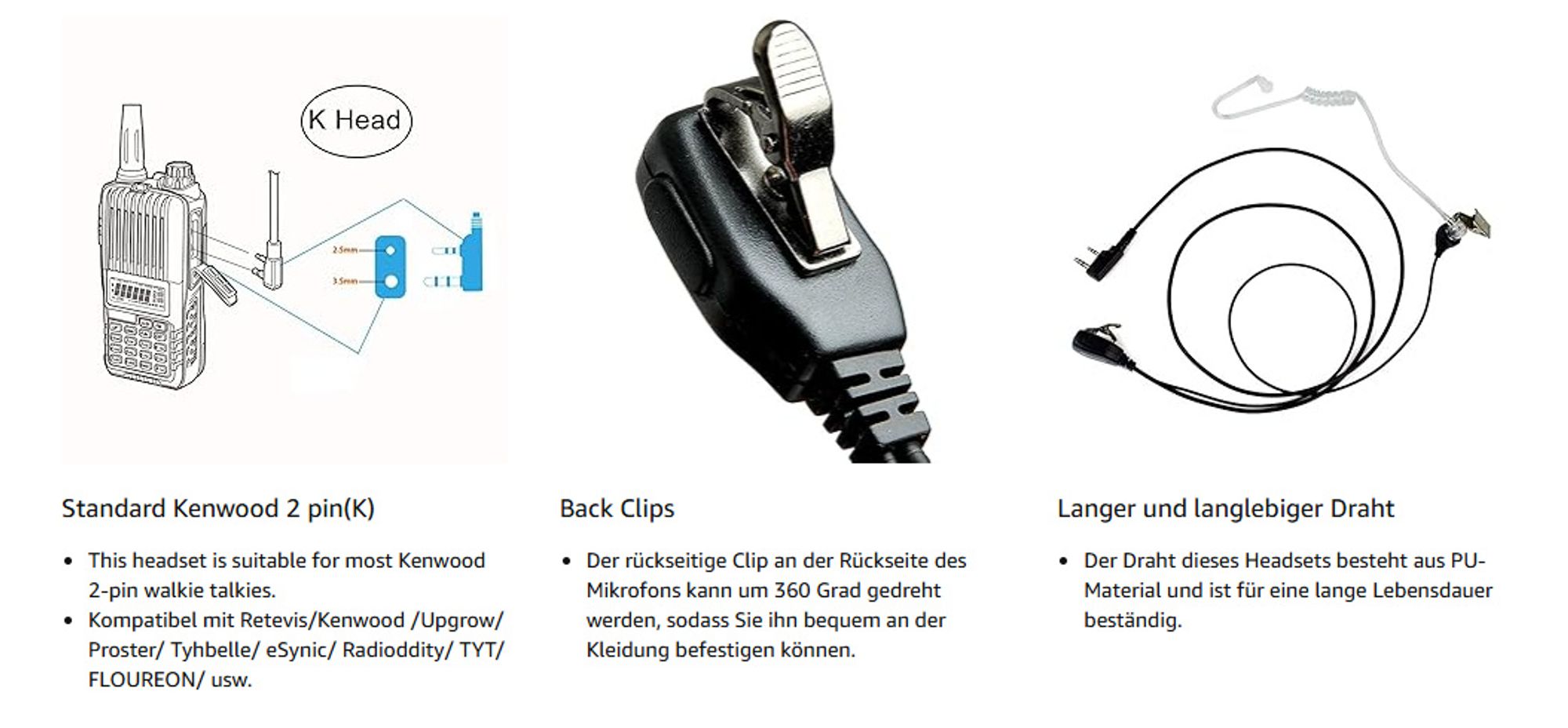 Retevis EAM002 Funkgerät Headset, 2 Pin Schallschlauch Headset, Kopfhörer Ohrhörer Kompatibel mit Walkie Talkie Motorola DP1400 CP040 GP68 GP88 TC-500