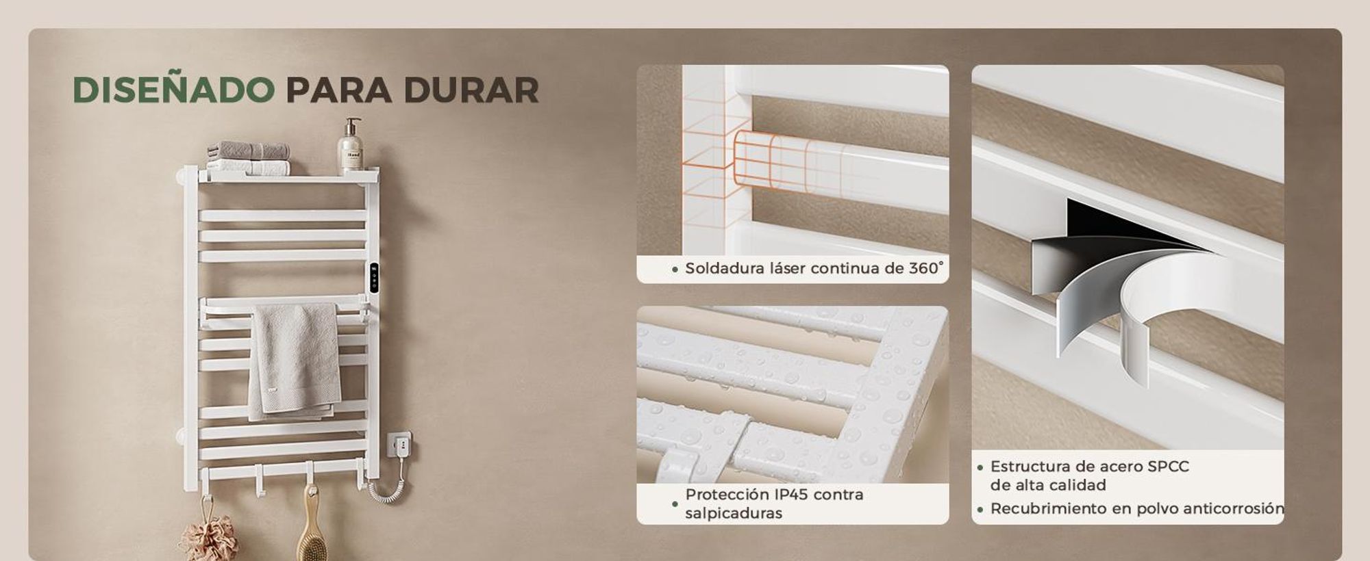 S'AFIELINA Toallero eléctrico baño con balda 700 × 600 mm 233 W Blanco,Radiador toallero eléctrico WiFi con app, calefacción de fibra de carbono