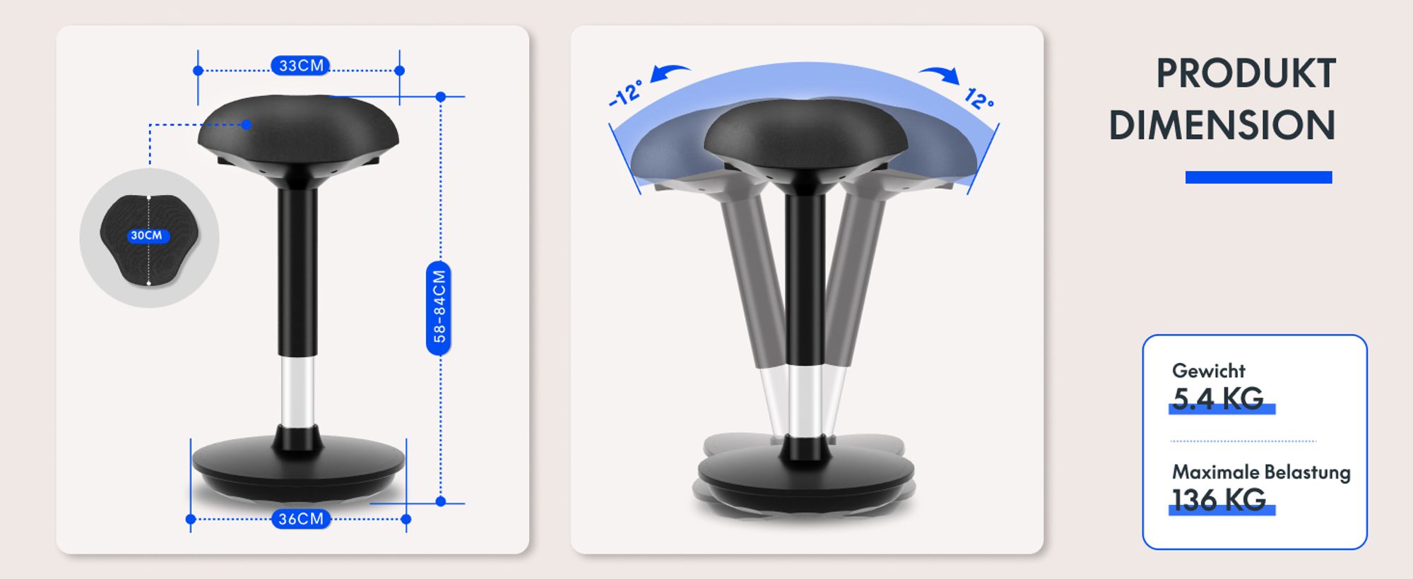 FLEXISPOT Ergonomischer Arbeitshocker – Höhenverstellbare Stehhilfe, 360° drehbar, Bürohocker – Schreibtischhocker – Sitz-Steh-Hocker (Schwarz)