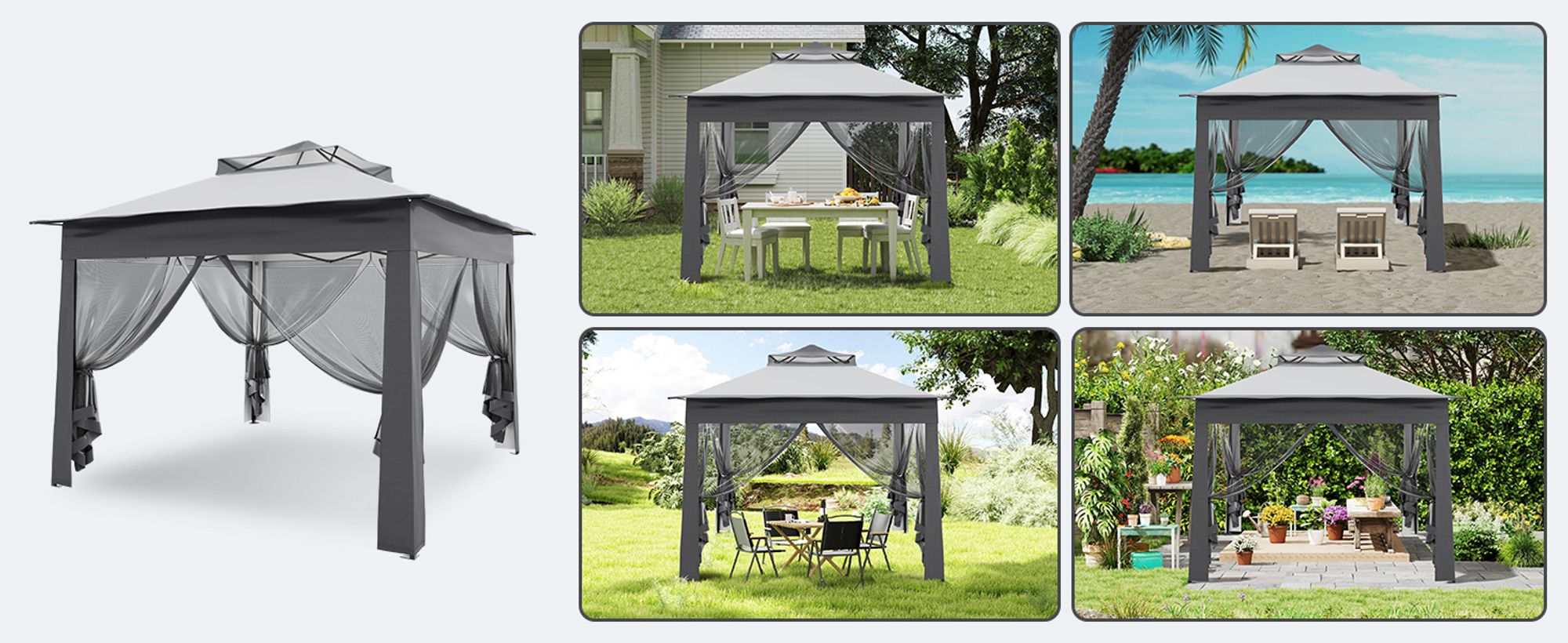 Puluomis Faltpavillon Gartenpavillon Pop Up 2.7 x 2.7m Pavillon Faltbar Pavillons & Partyzelte Wasserdicht Gartenzelt, UV-Schutz 50+ Grau