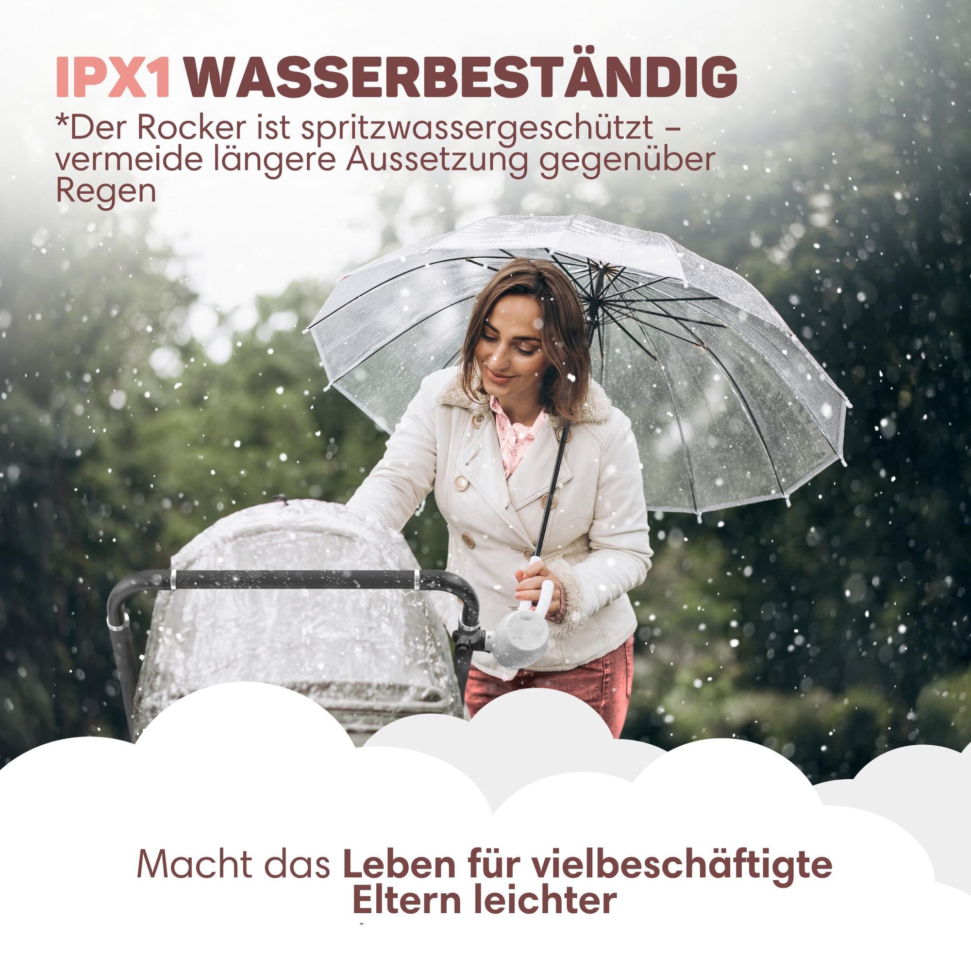 Vulpes Goods Kinderwagenschaukler, Baby-Schaukel für Kinderwagen, Einschlafhilfe für Babys, Automatisches Schaukeln, Inkl. Tragetasche, Weiß