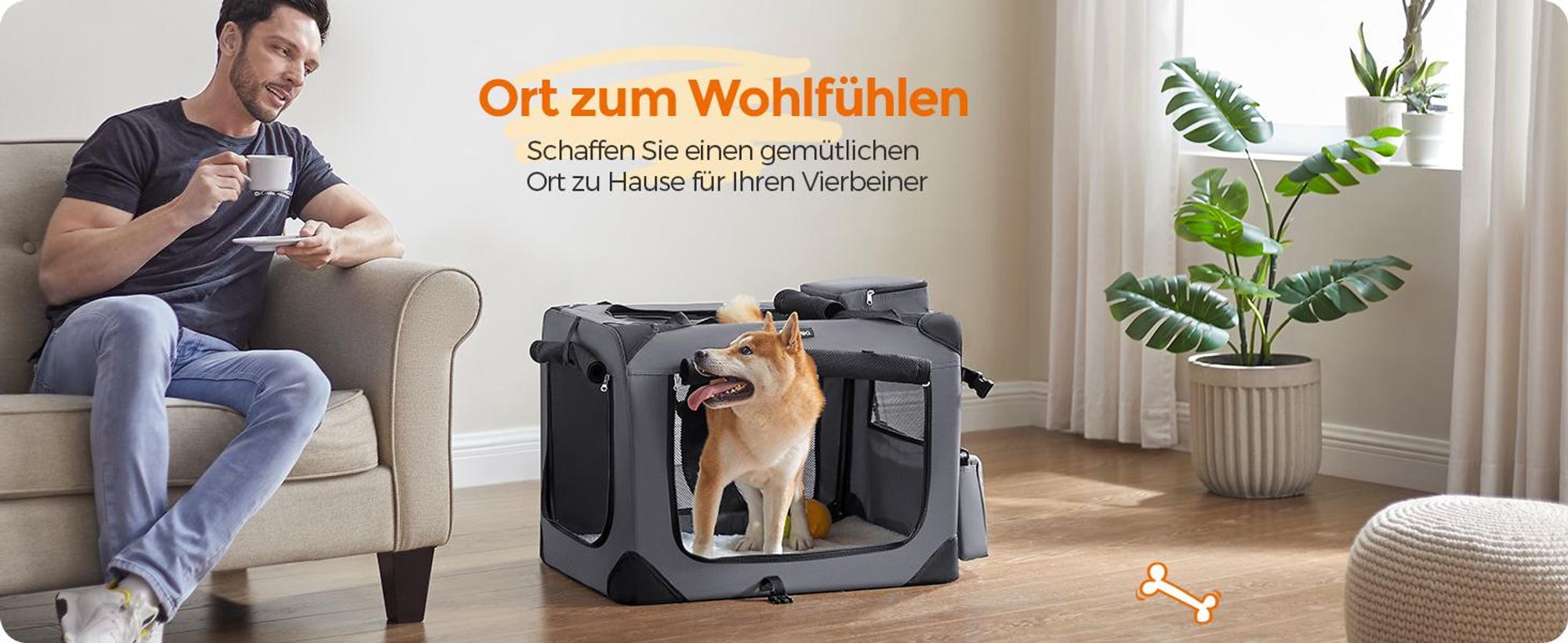 Feandrea L Transportbox faltbar Oxford-Gewebe,Netzstoff,atmungsaktiv,Grau