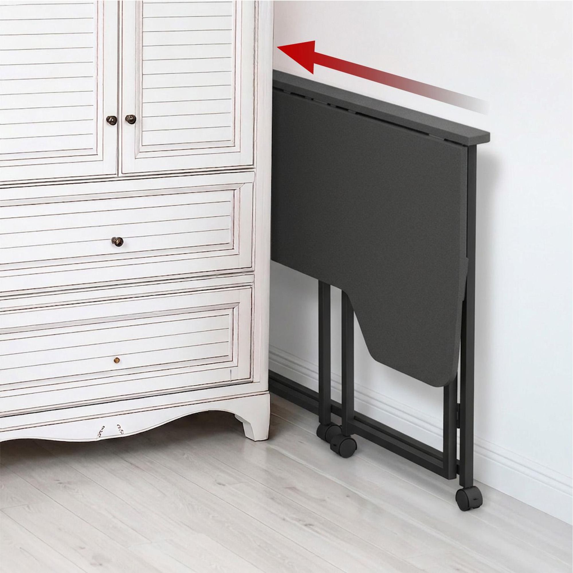 Klappbarer Schreibtisch „Maclean“ schwarz fahrbar 100 x 65 cm max. 50 kg eckig L-Form MC-1250 L/B