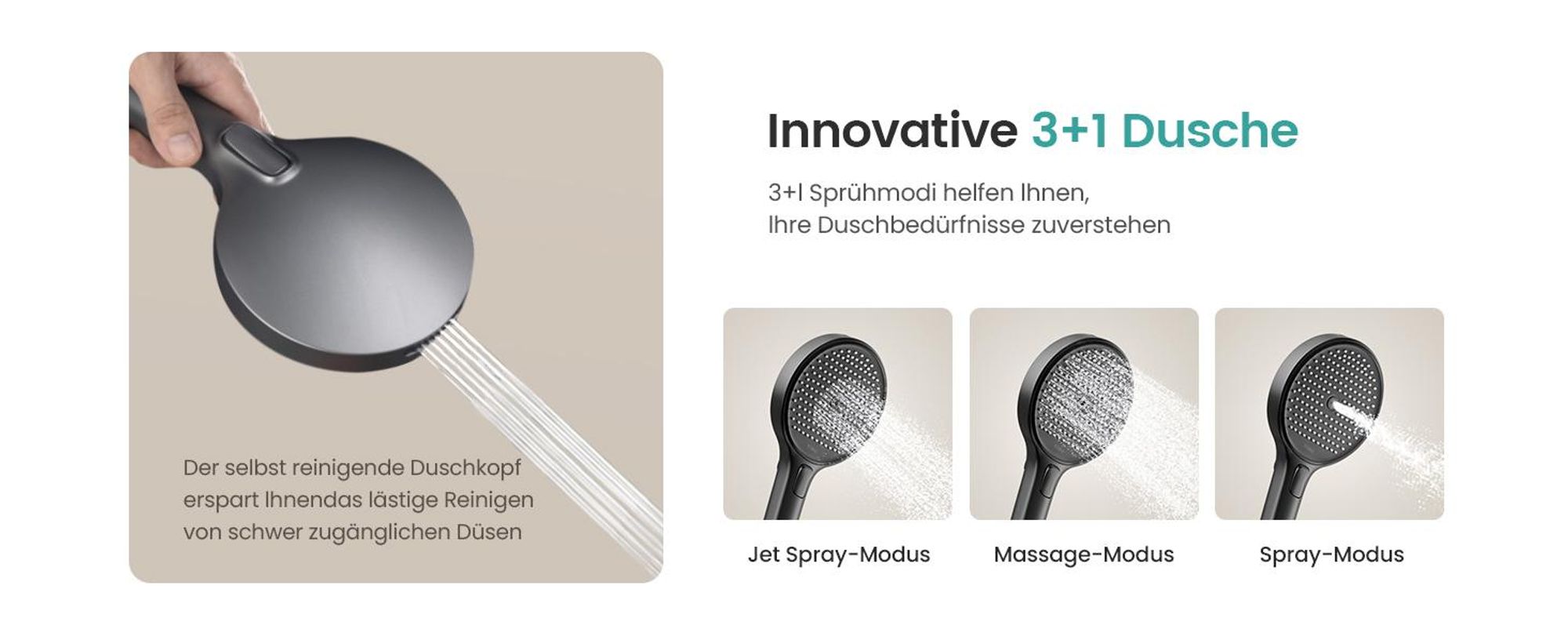 EMKE Duschsystem mit Thermostat,  Duschpaneel, Luxus-Regendusche 36x24cm, 3-in-1 Bad- & Duscharmaturen für Ihr modernes Bad, KTW, Anthrazit Matt