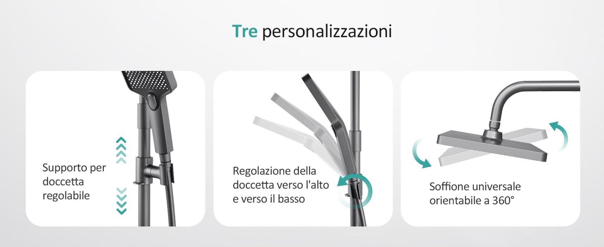 Sistema doccia EMKE con termostato, set doccia in acciaio inox con doccetta a 3 funzioni, rubinetteria per vasca e doccia,  KTW, grigio F08
