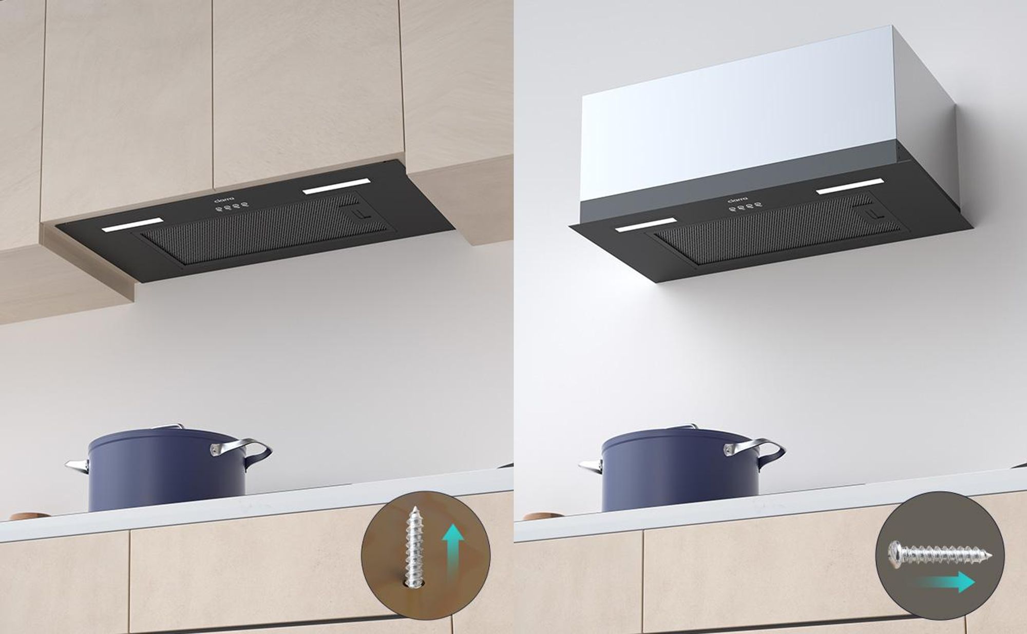 CIARRA A+++ 650 m³/h Hotte à encastrer Hotte d'aspiration encastrable 60 cm Hotte à encastrer en acier inoxydable Noir Air sortant Air recyclé VMB6926A