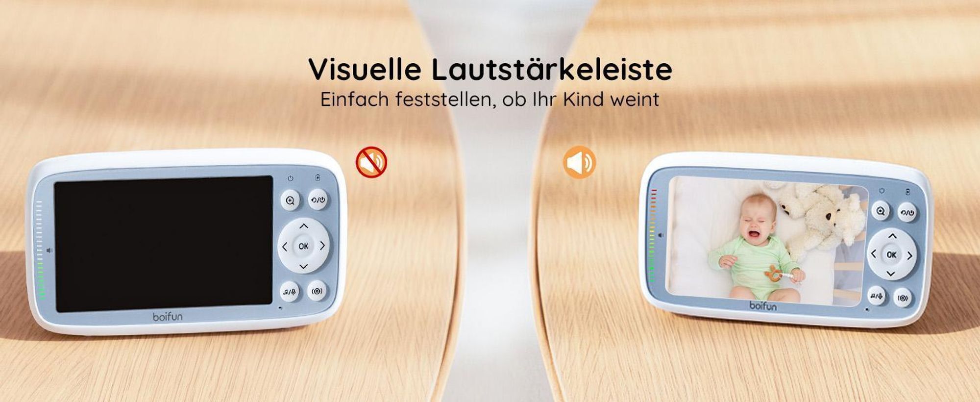 BOIFUN Babyphone HD 4 Zoll mit 2 Kameras ohne WLAN VOX Nachtsicht Babyfon 2-Wege-Gespräch Erweiterbar bis 4 Kameras mit Halterung