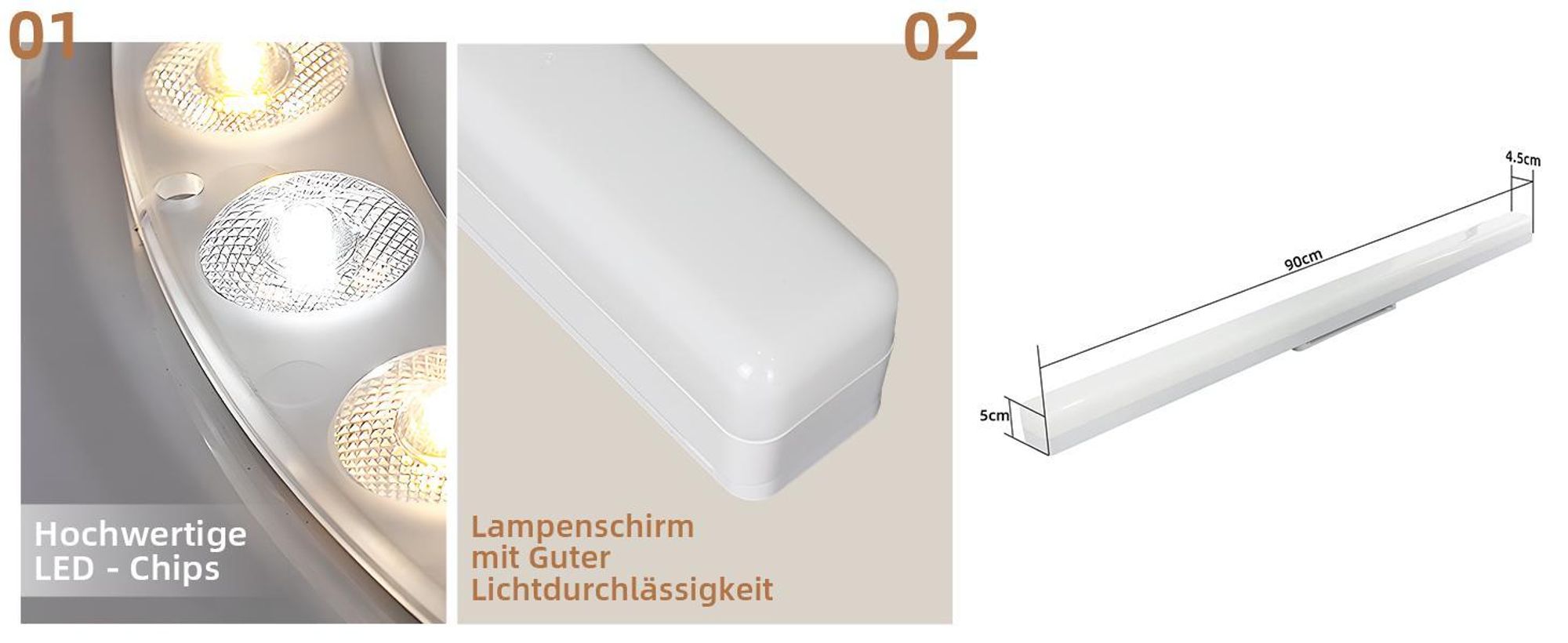 ZMH LED Deckenleuchte Deckenlampe Tageslicht - 90CM Tageslichtlampe Weiß Küchenlampe 4000K LED 36W für Küche Wohnzimmer Schlafzimmer Esszimmer Balkon