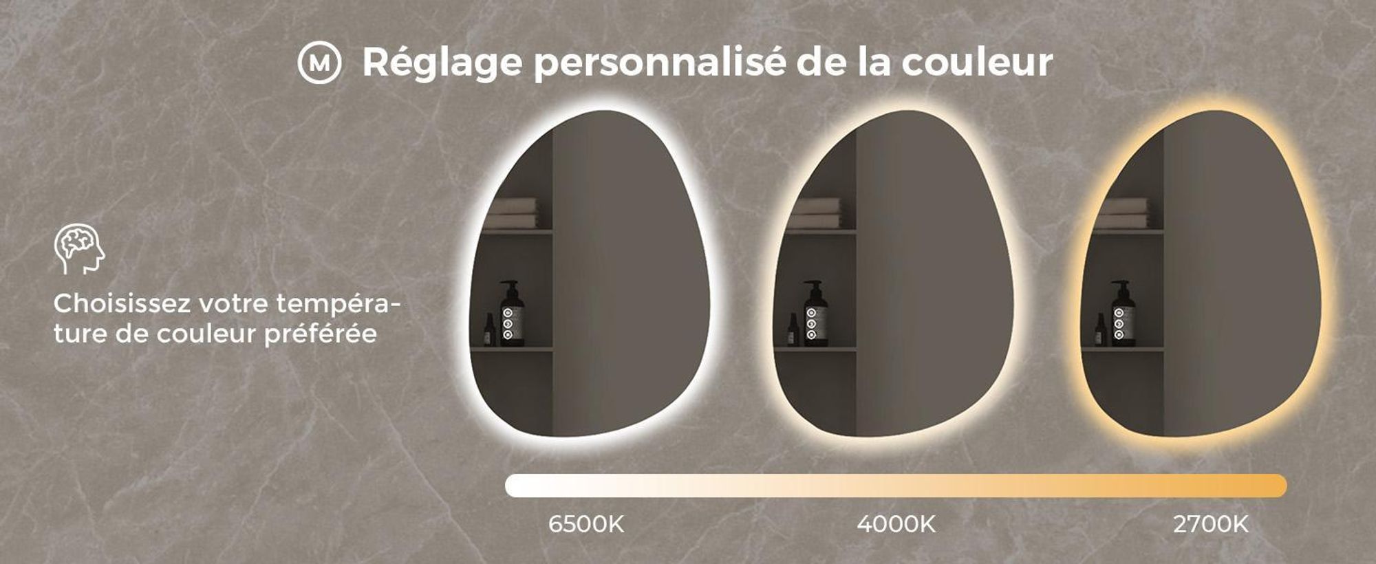 S'AFIELINA 75×55 cm Miroir asymétrique LED - miroir de salle de bain avec éclairage, variateur d'intensité, montage horizontal/vertical, antibuée,salle de bain & couloir