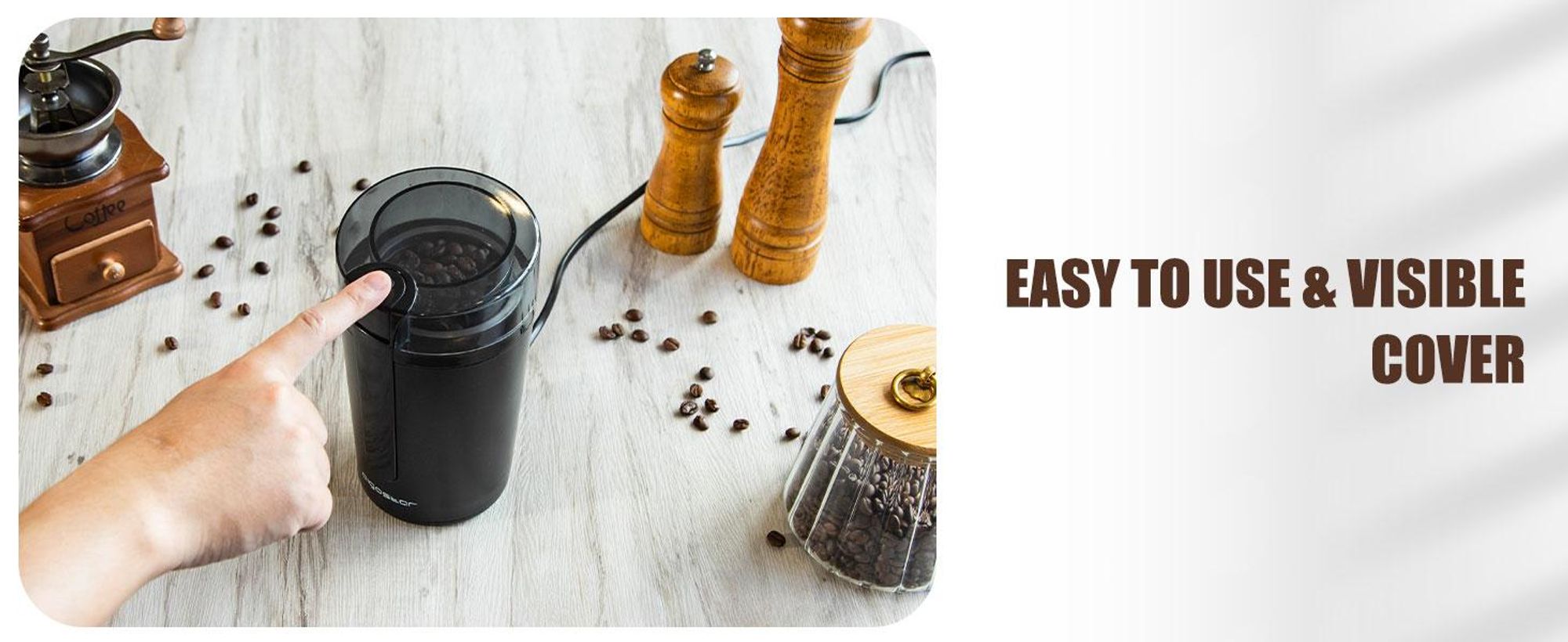 Aigostar - Elektrische Kaffeemühle Mahlgrad Einstellbar, Caffe Grinder Mixer Mühle Zerkleinerer für Kaffeebohne Leinsamen Nuss Gewürze Getreide, 200W