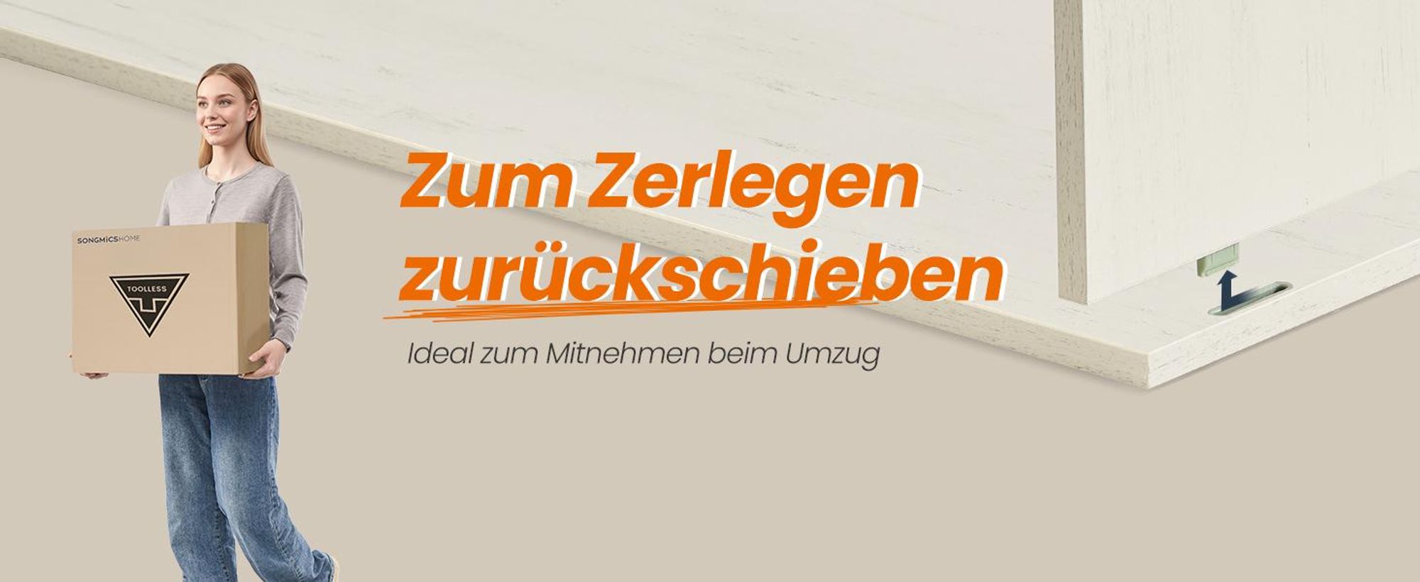 Sideboard, Toolless-Technologie, superschnelle werkzeuglose Montage, Küchenschrank mit Arbeitsplatte, weiß-braun