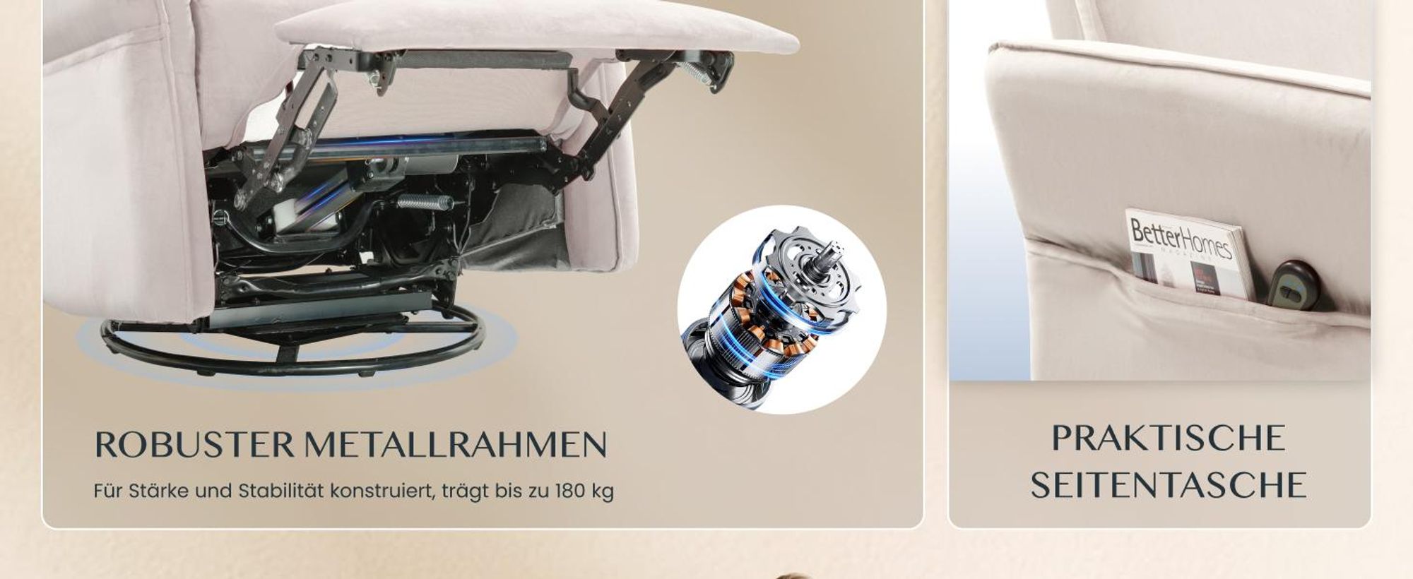 FLEXISPOT XR8 Cradle Elektrischer Relaxsessel mit Decke, Dreh- & Rockingfunktion, Fernsehsessel mit Liegefunktion, 3D-Kopfstütze, Beige