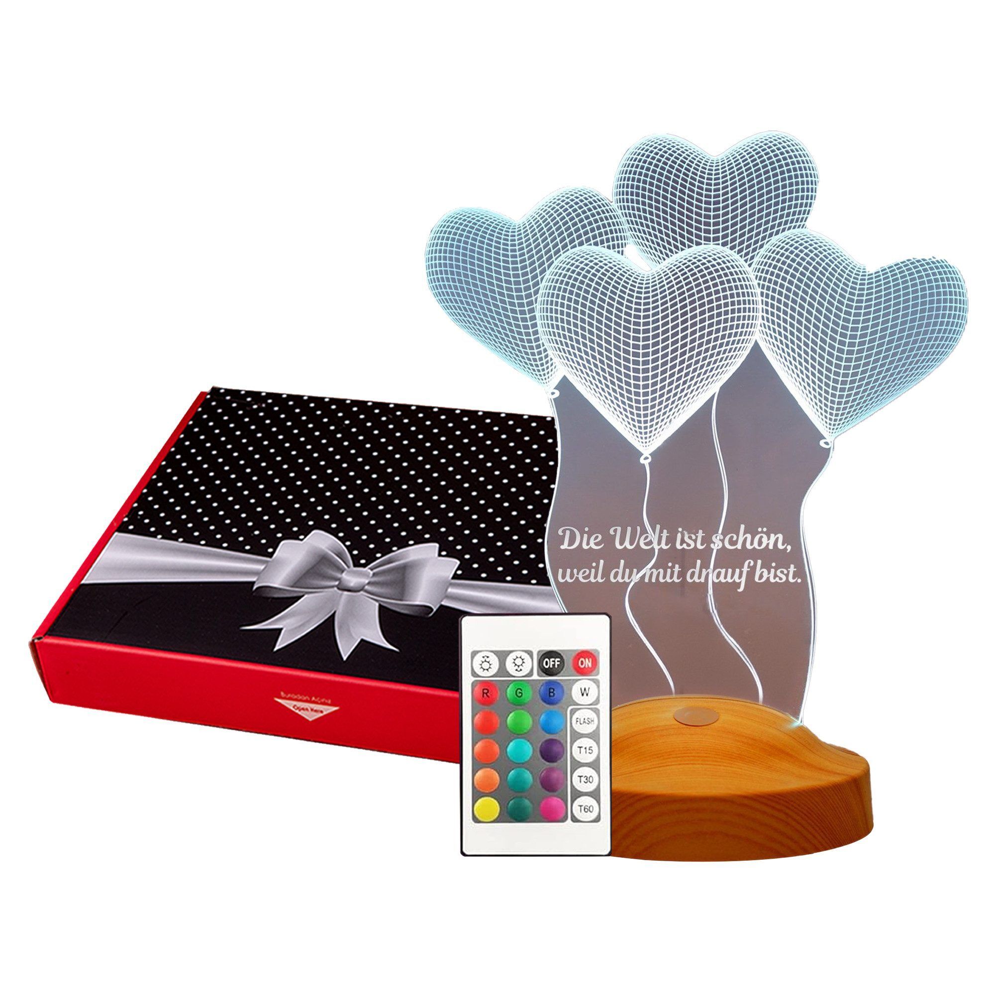 GESCHENKELAMPE LED Nachttischlampe Vier Herzen Hochzeit 3D mehrfarbige Nachtlicht Valentinstagsgeschenk