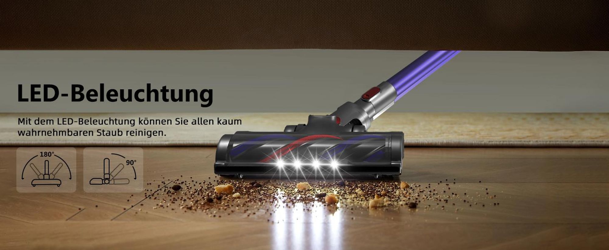 Aiibot Akku Staubsauger, 60000Pa/600W/55Min/1,8L Staubsauger Kabellos mit Display, Anti-Tangle-Bürste,Ultraleise,für Tierhaare/Teppiche/Hartböden/Auto
