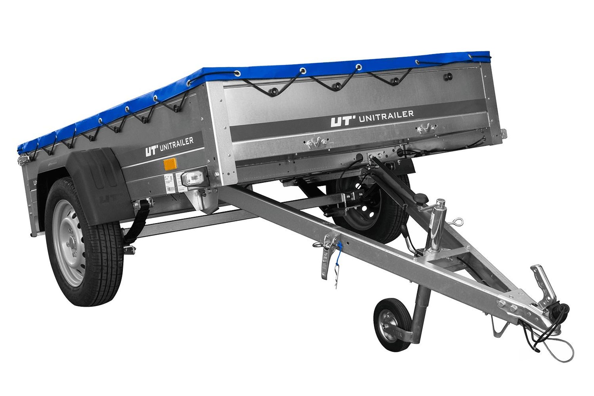PKW Anhänger auf Federn 200x125 UNITRAILER GARDEN 201/R KIPP mit H-0 Rahmen und blauer Plane