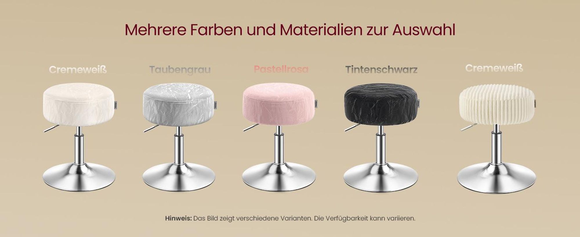 VASAGLE Schminkhocker, Schminkstuhl, Sitzhocker, höhenverstellbar, 360° drehbar, Cord, dicke Polsterung, für Schlafzimmer, Küche, Esszimmer, modern