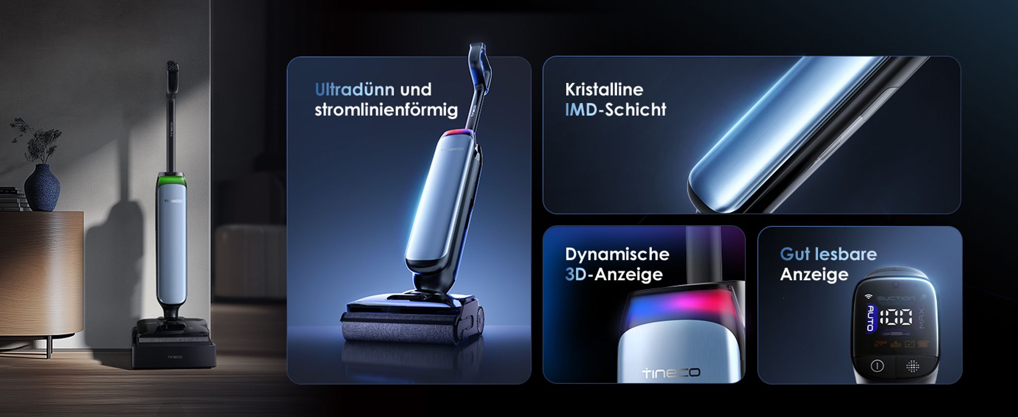 Tineco Floor One S9 Artist Nass Trockensauger, 22kPa 360° SmoothDrive, Anti-Tangle, Selbstreinigung, 50 Min. Laufzeit Beidseitige Reinigen, Stilvoller