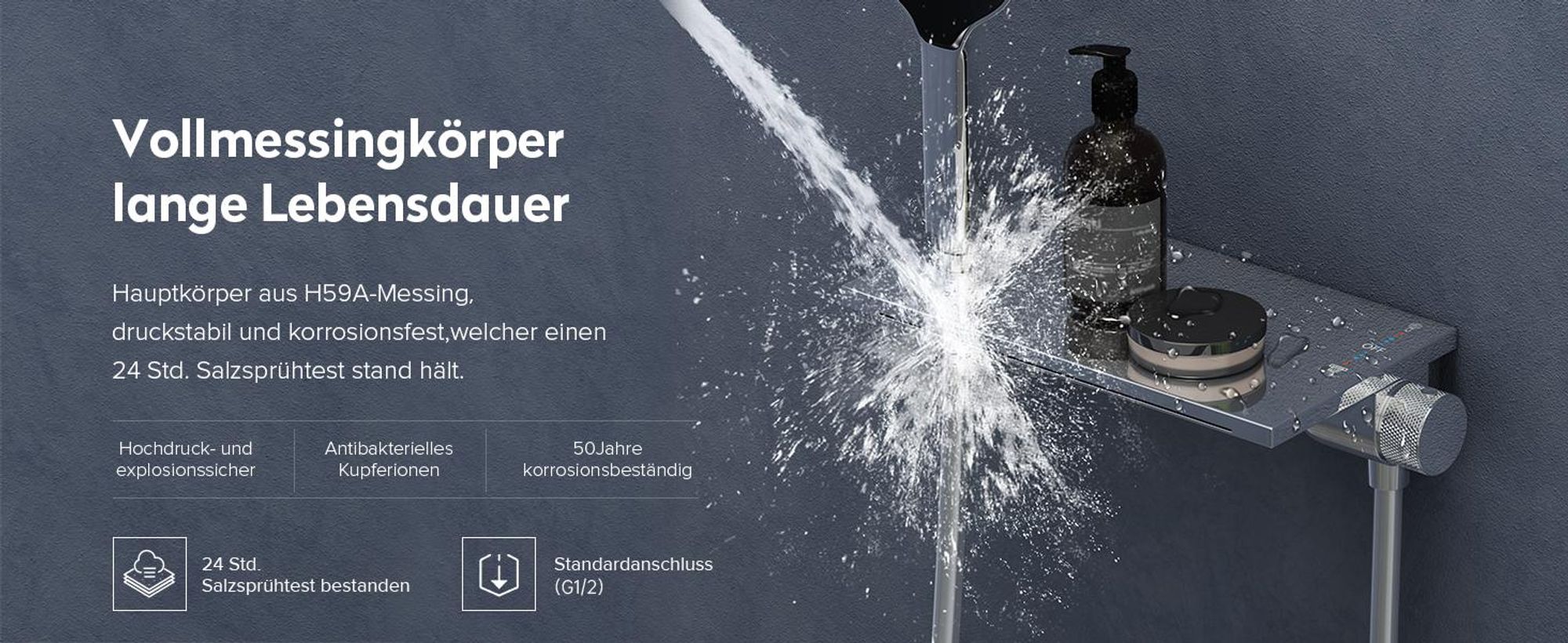 doporro Badewannenarmatur mit Handbrause, Wasserfallauslauf, Duscharmatur Komplettset aus Messing mit 4 Strahlarten, 1.5m Brauseschlauch Silber DSN-401