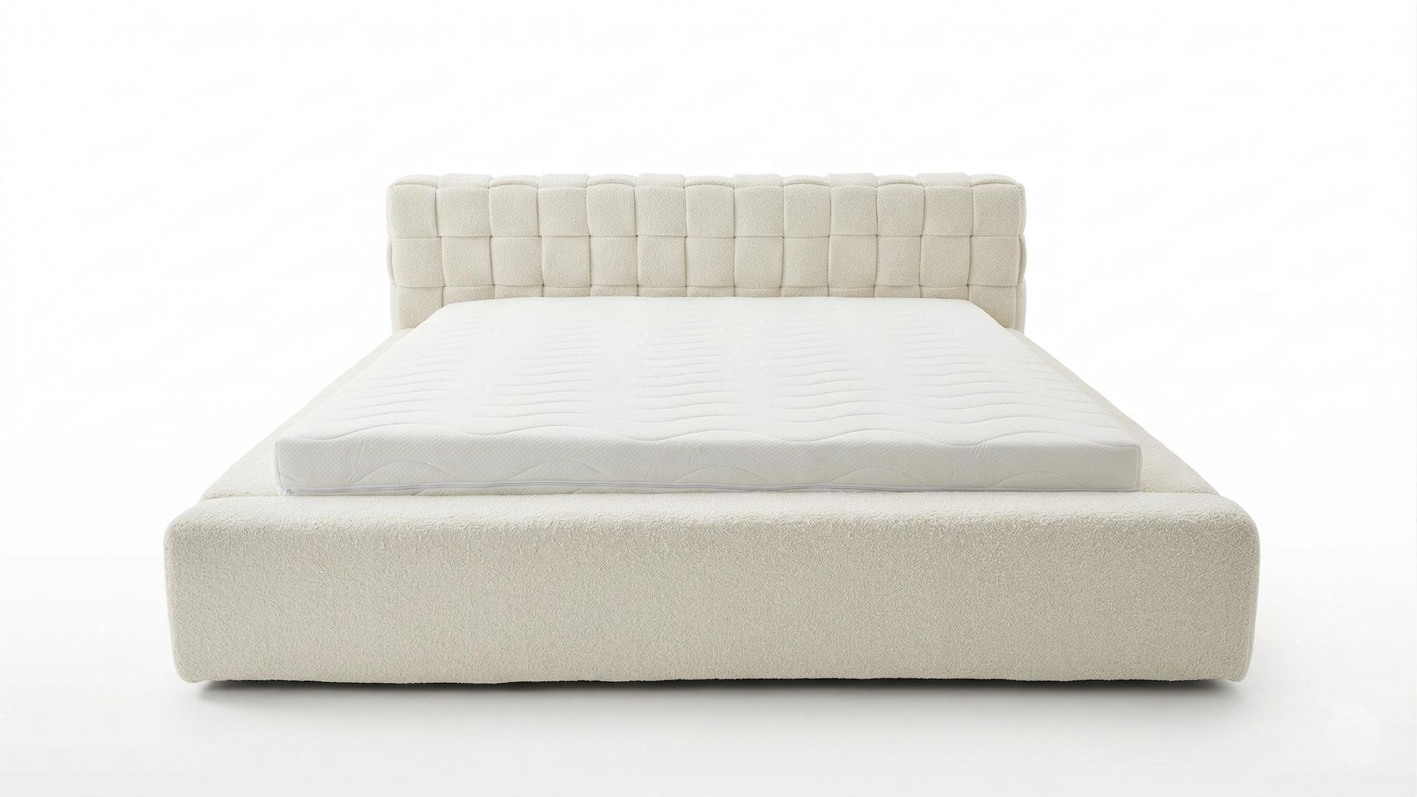 Chilly Möbel Design Bett Cube - Geometrisches Polsterbett mit Stauraum, Lattenrost und stabilem Metallrahmen 160x200 cm / Bouclé / Braun