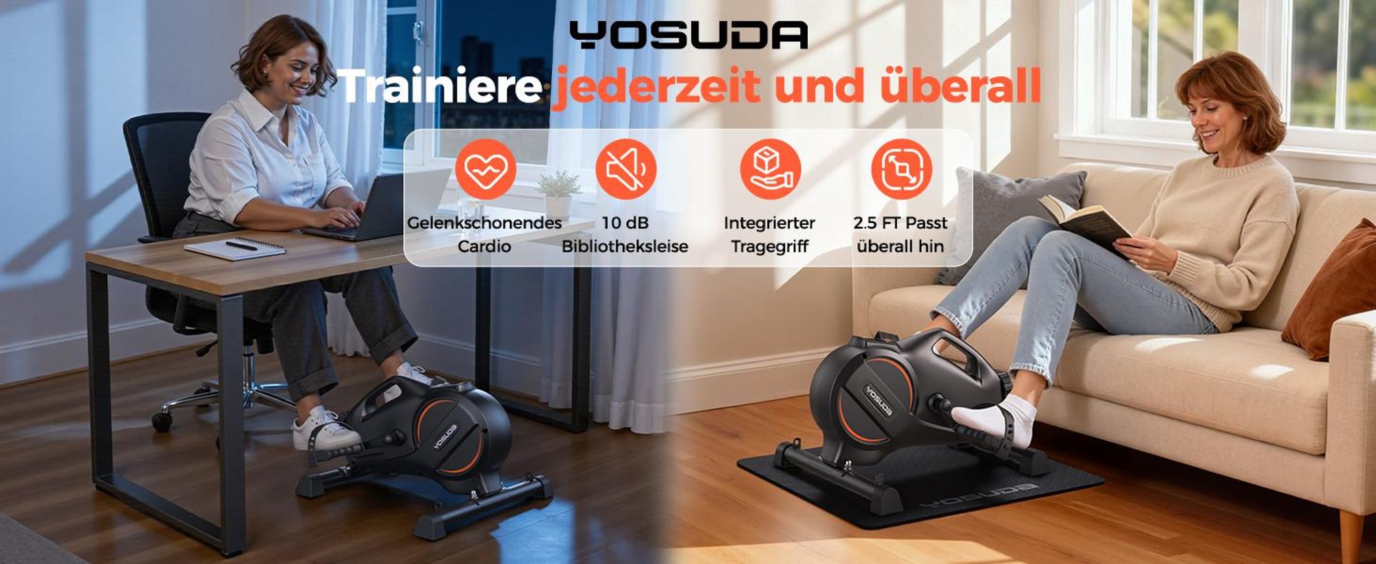 YOSUDA 16-stufiger Pedaltrainer, Arm- und Beintrainer im Sitzen mit Widerstandsbändern, rutschfeste Matte, Mini Heimtrainer ideal für Senioren