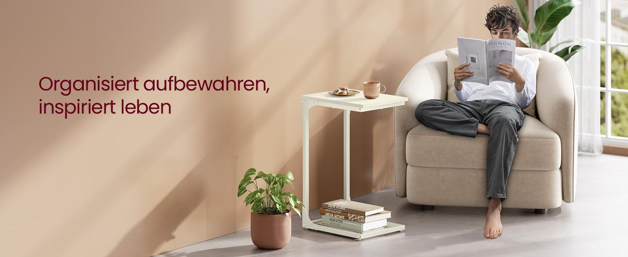 Beistelltisch, Nachttisch, Sofatisch, für Wohnzimmer, Schlafzimmer, leichter Aufbau, Metallrahmen